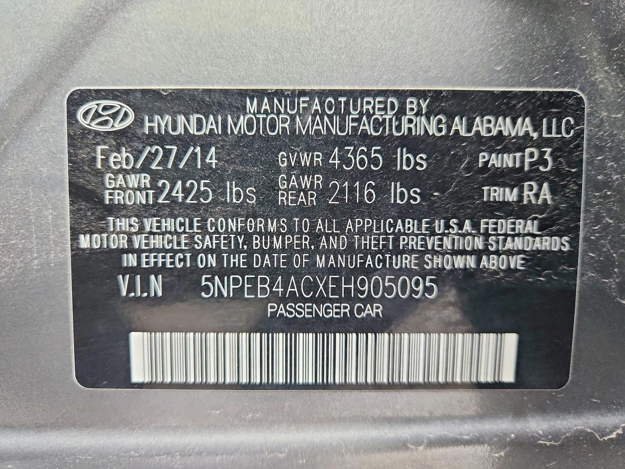 2014 Hyundai Sonata Gls Gray vin: 5NPEB4ACXEH905095