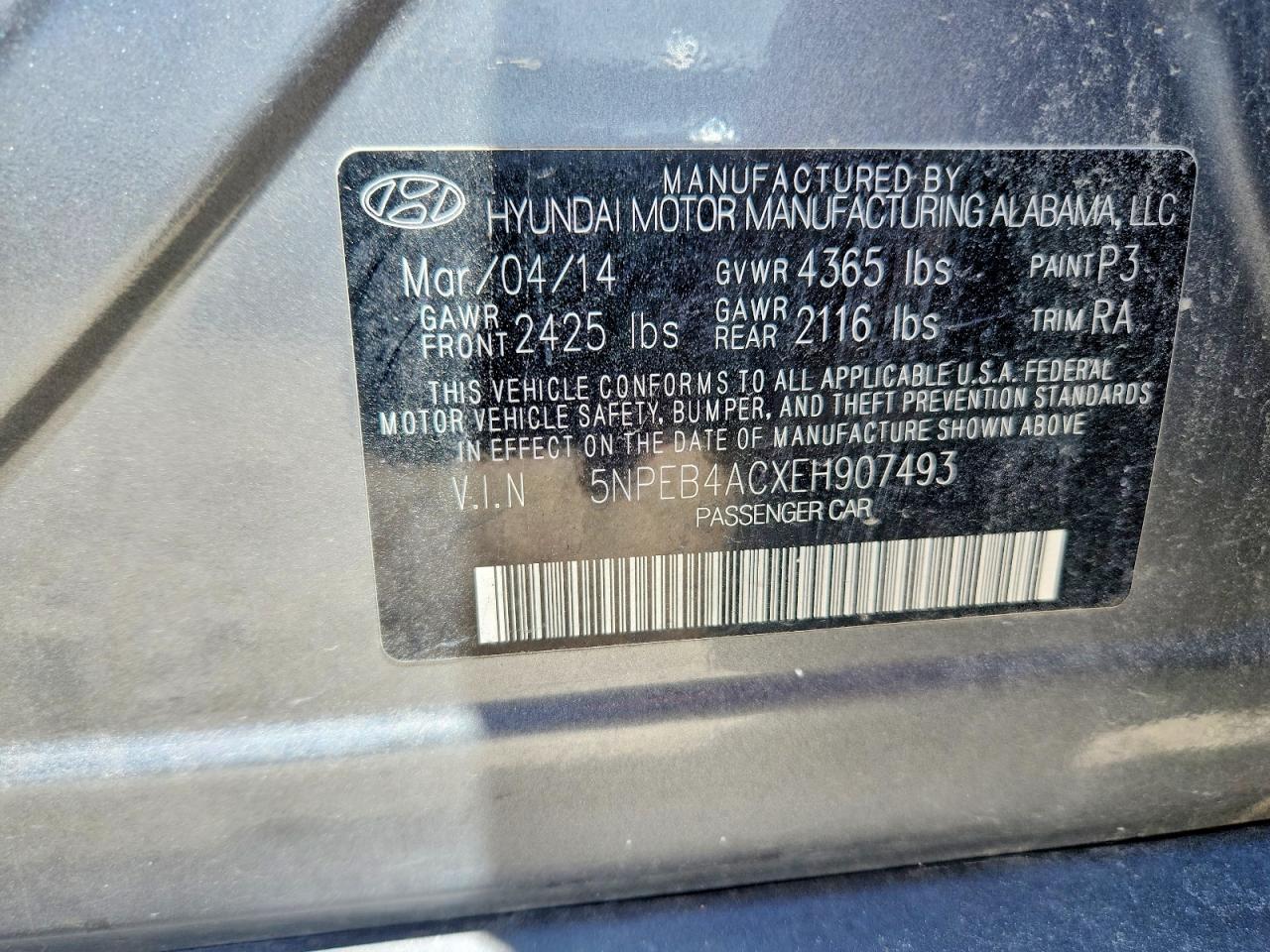 2014 Hyundai Sonata Gls Gray vin: 5NPEB4ACXEH907493