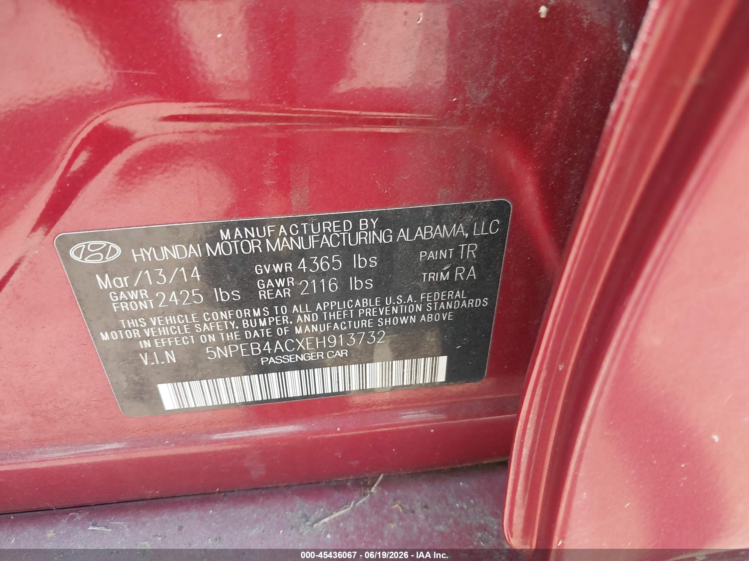 2014 Hyundai Sonata Gls Red vin: 5NPEB4ACXEH913732