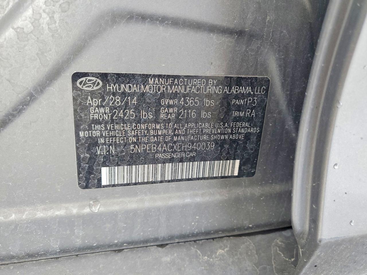 2014 Hyundai Sonata Gls Gray vin: 5NPEB4ACXEH940039