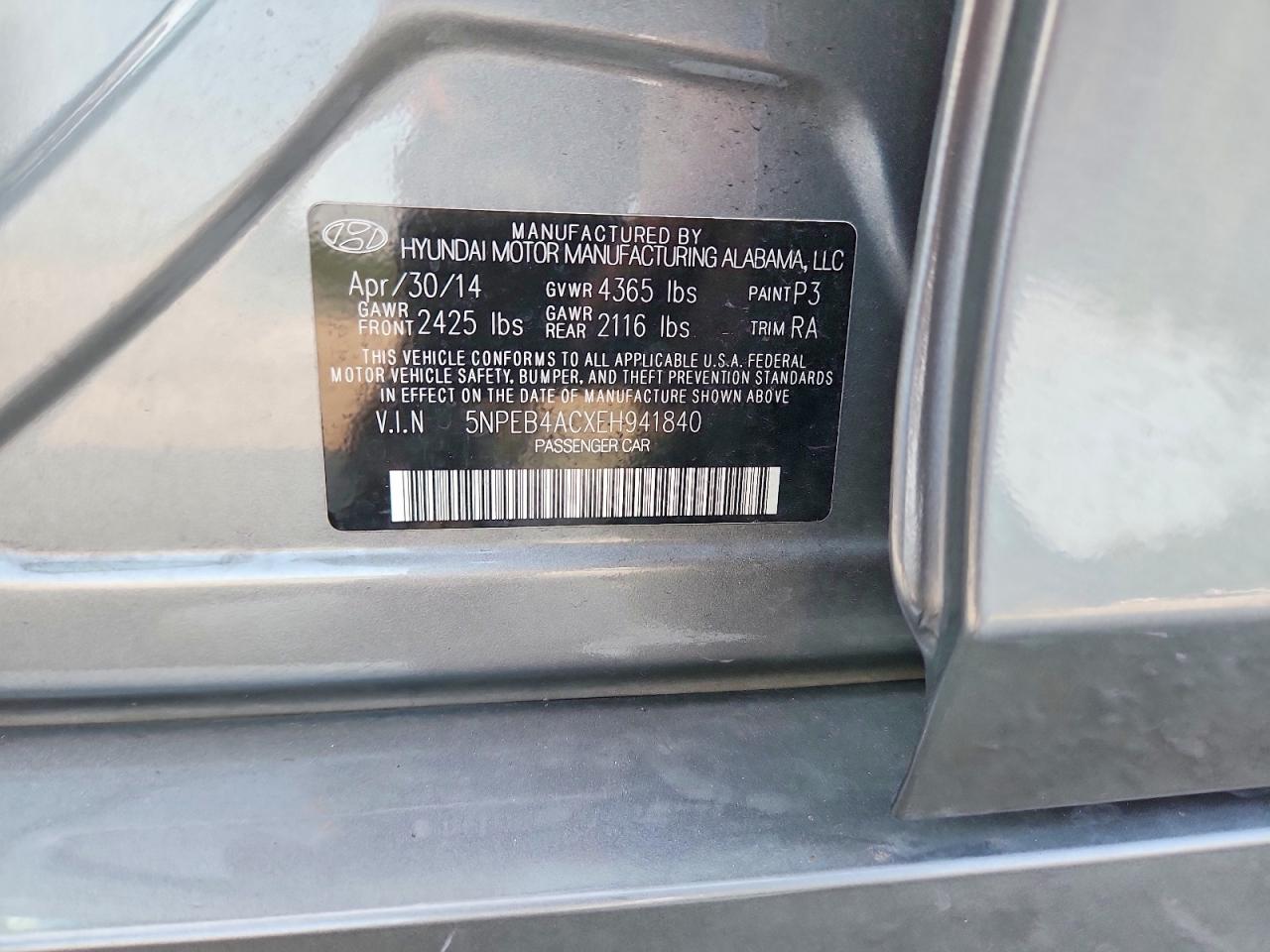 2014 Hyundai Sonata Gls Gray vin: 5NPEB4ACXEH941840