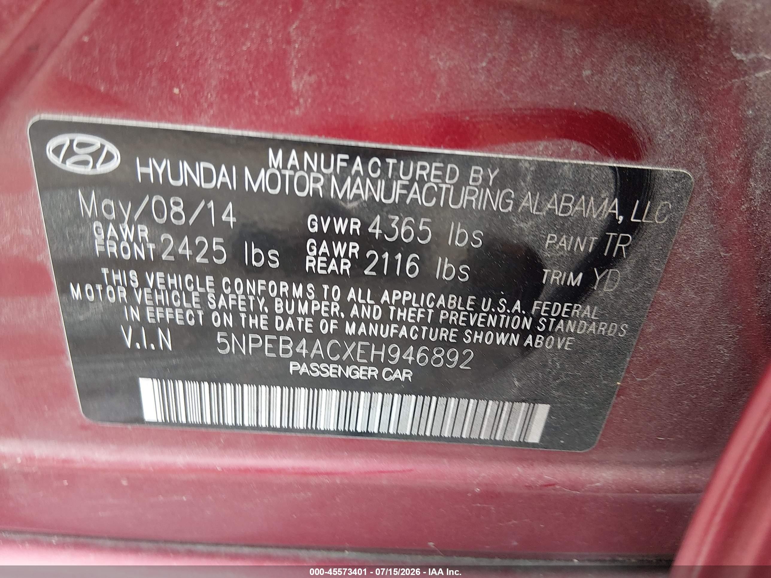 2014 Hyundai Sonata Gls Red vin: 5NPEB4ACXEH946892