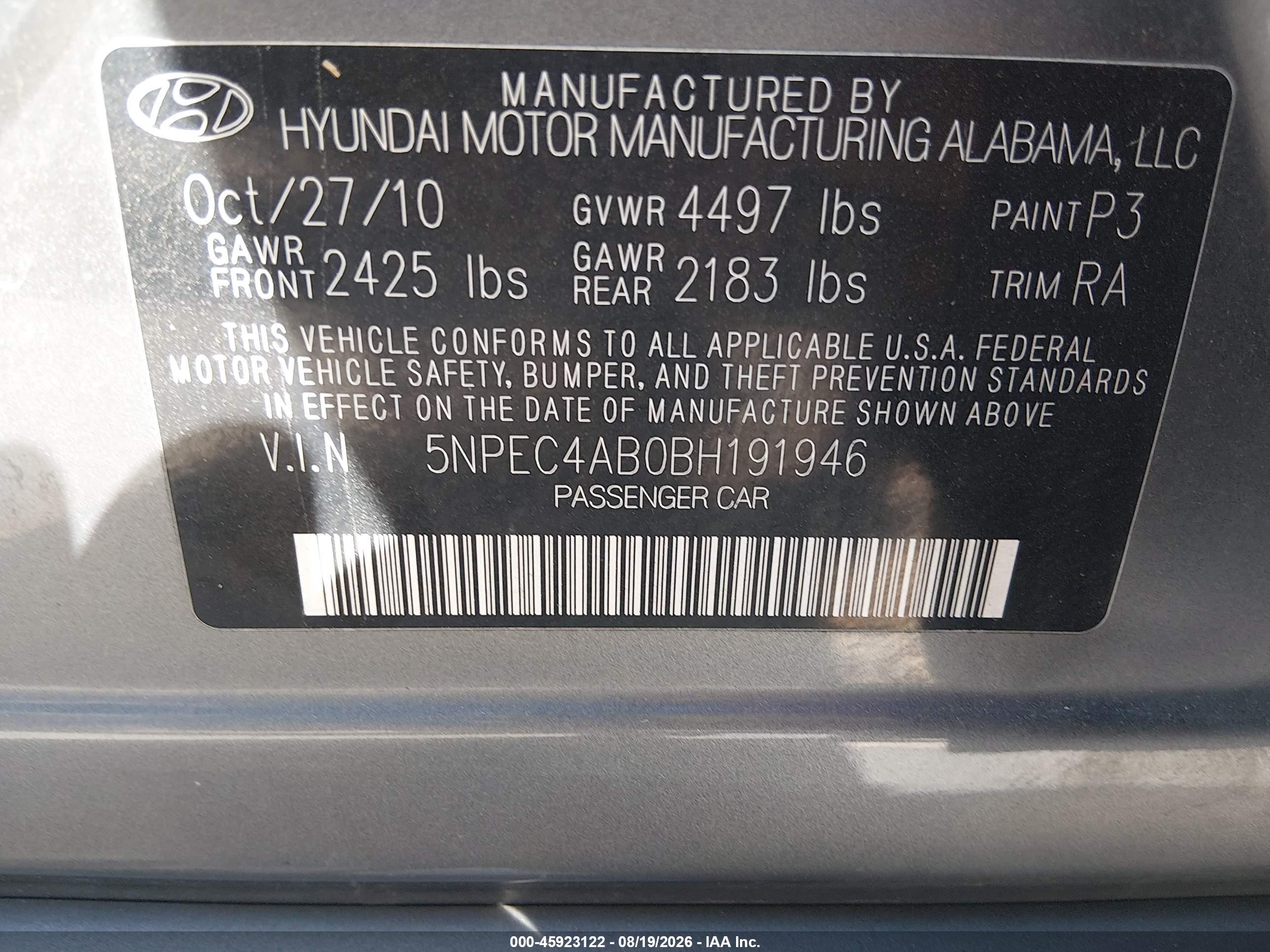 2011 Hyundai Sonata Se 2.0t Gray vin: 5NPEC4AB0BH191946