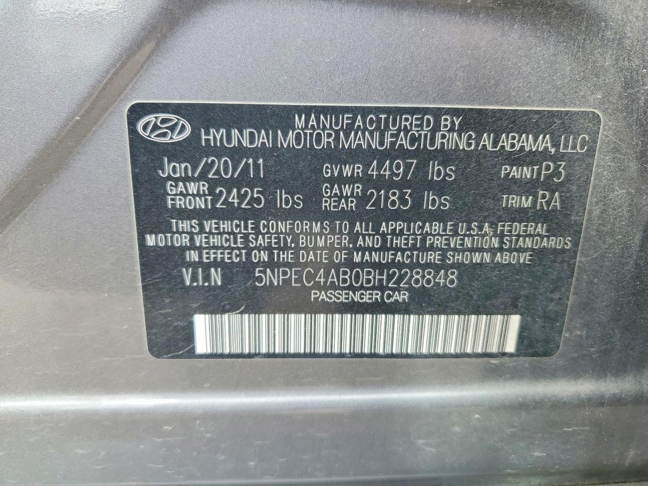 2011 Hyundai Sonata Limited 2.0t Gray vin: 5NPEC4AB0BH228848
