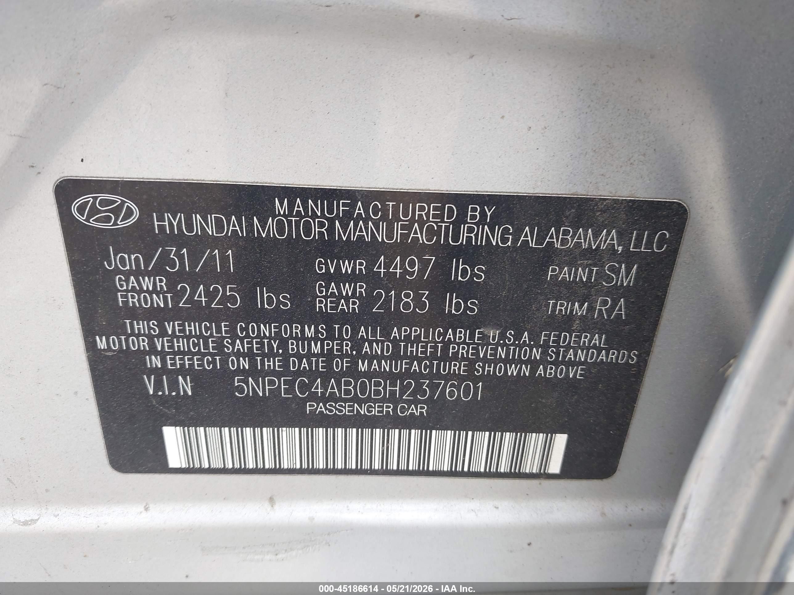 2011 Hyundai Sonata Limited 2.0t Silver vin: 5NPEC4AB0BH237601