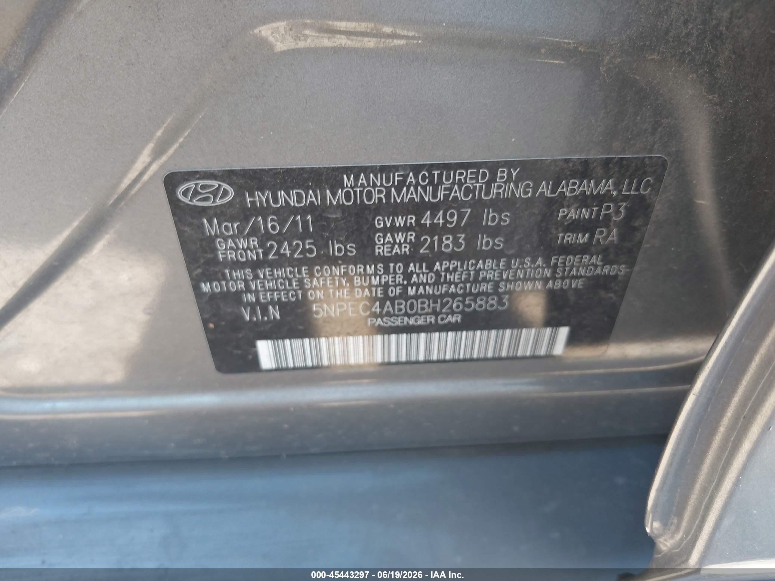 2011 Hyundai Sonata Limited 2.0t Gray vin: 5NPEC4AB0BH265883