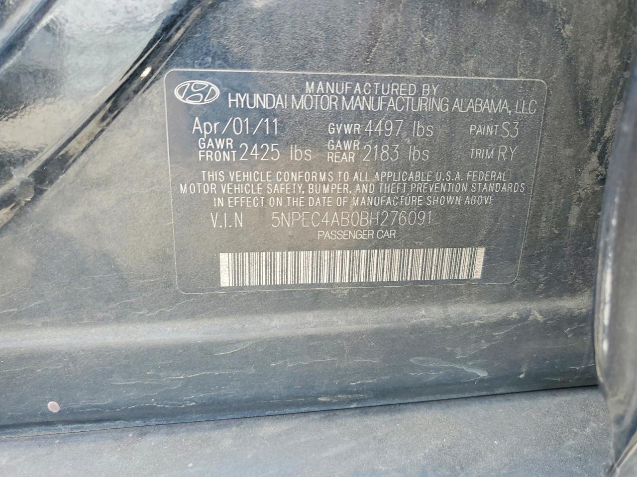2011 Hyundai Sonata Limited 2.0t Black vin: 5NPEC4AB0BH276091