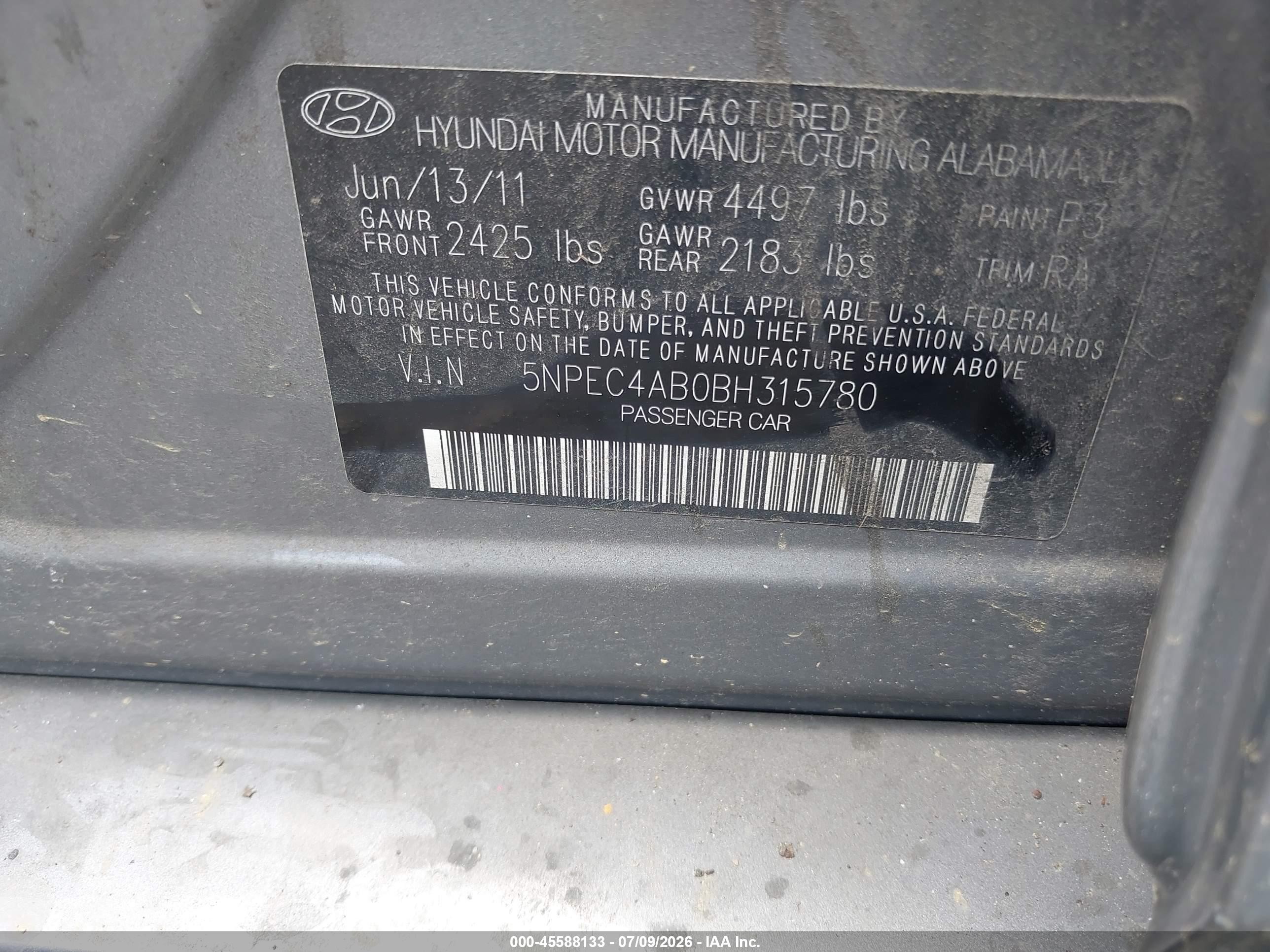 2011 Hyundai Sonata Se 2.0t Gray vin: 5NPEC4AB0BH315780