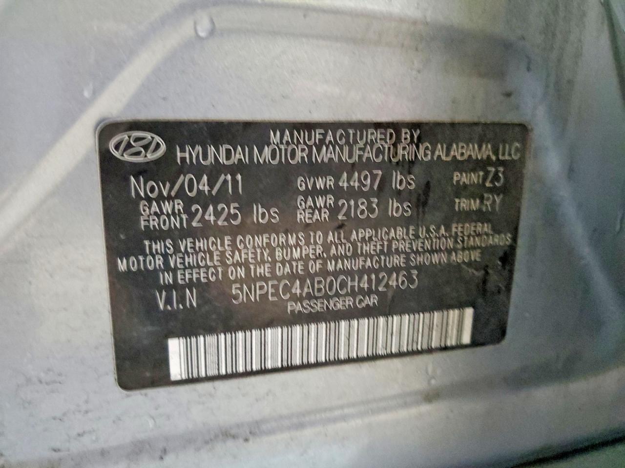 2012 Hyundai Sonata Se 2.0t Silver vin: 5NPEC4AB0CH412463