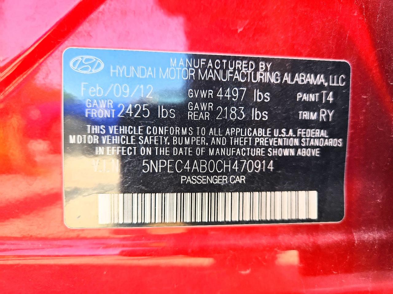 2012 Hyundai Sonata Se 2.0t Красный vin: 5NPEC4AB0CH470914