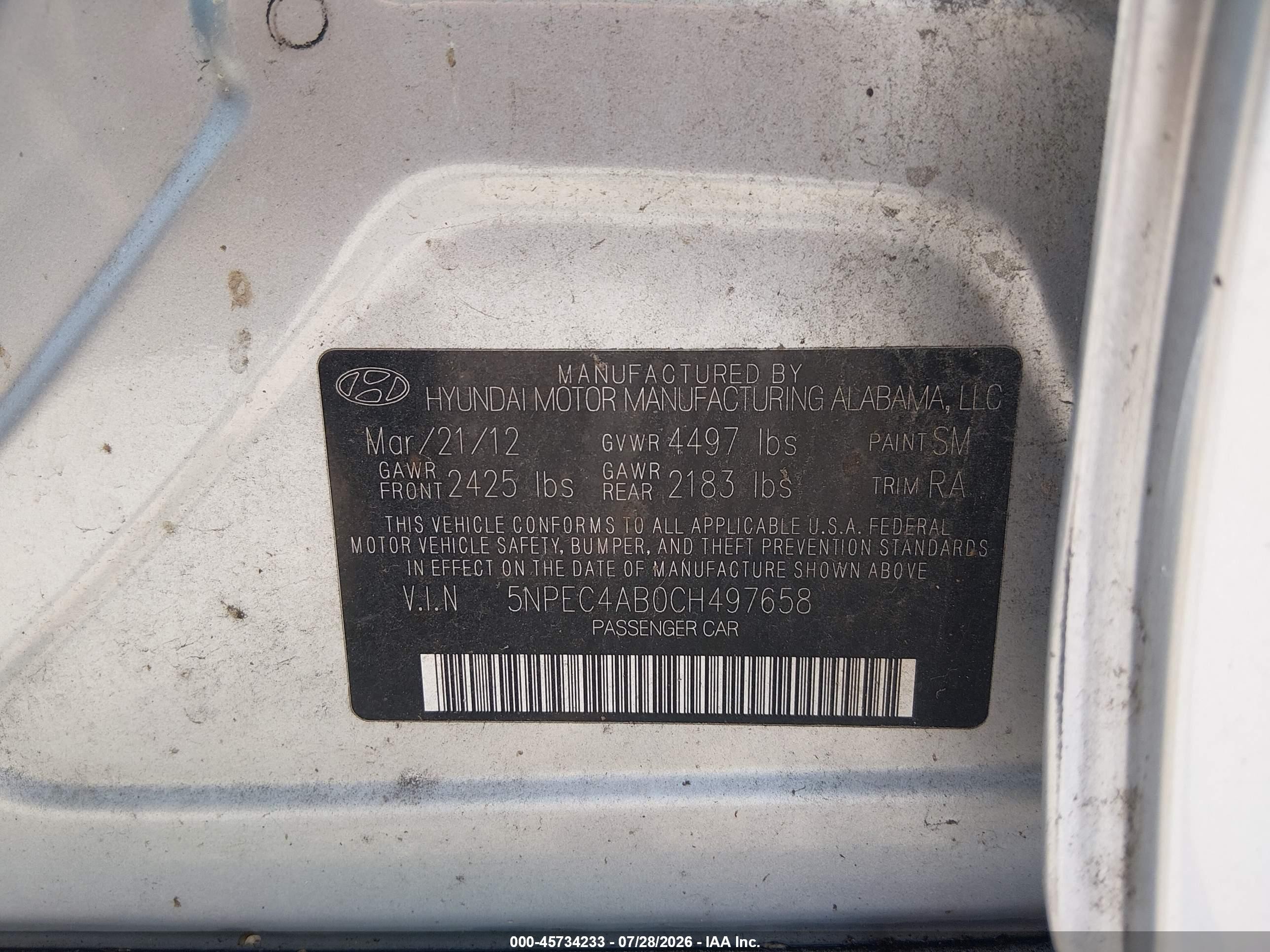 2012 Hyundai Sonata Limited 2.0t Light Blue vin: 5NPEC4AB0CH497658