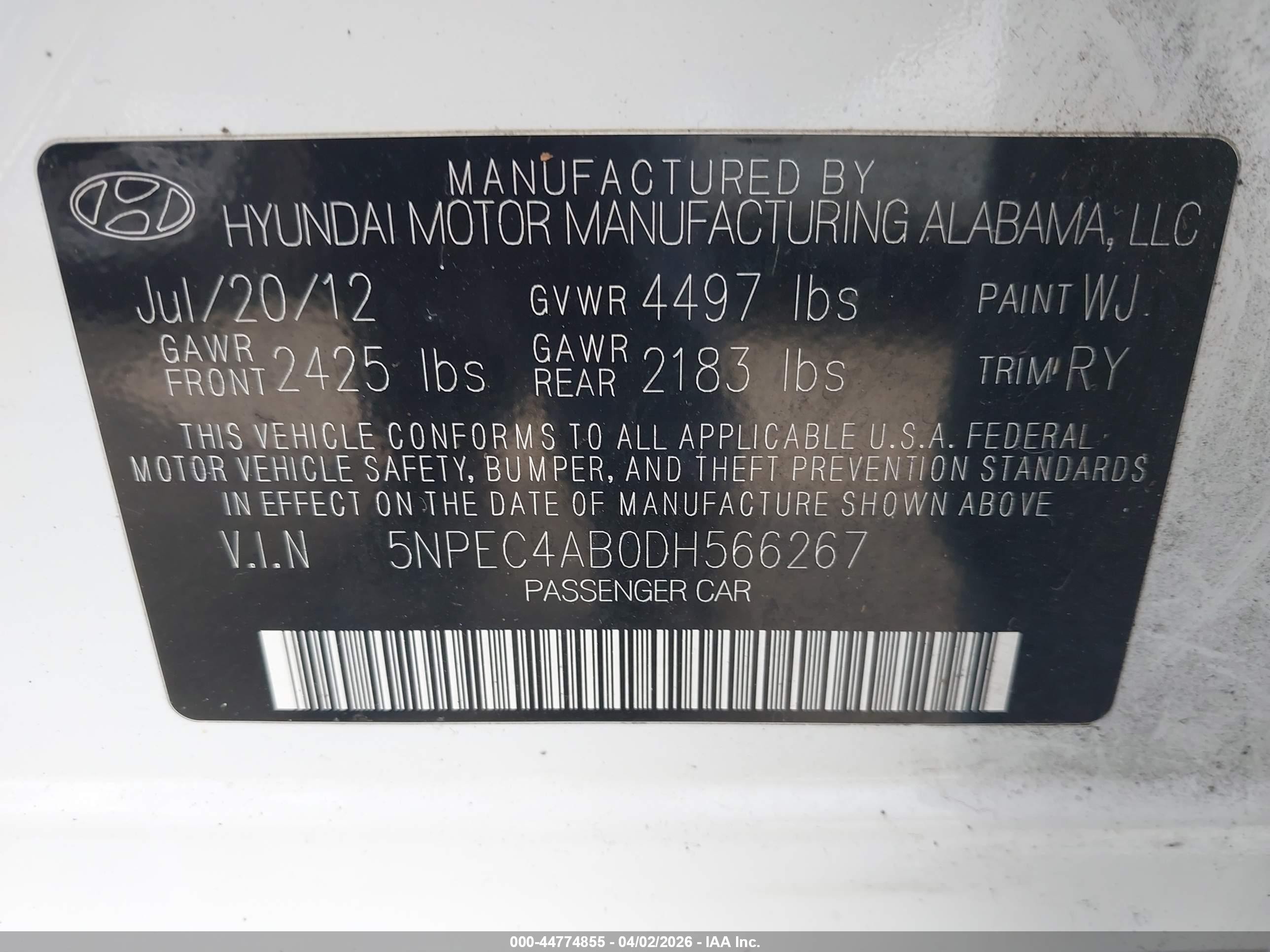 2013 Hyundai Sonata Se 2.0t White vin: 5NPEC4AB0DH566267