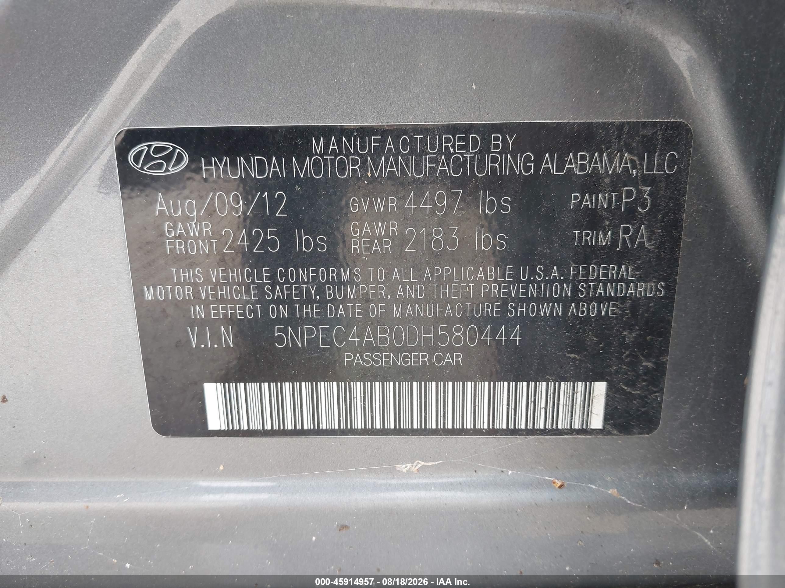 2013 Hyundai Sonata Limited 2.0t Gray vin: 5NPEC4AB0DH580444