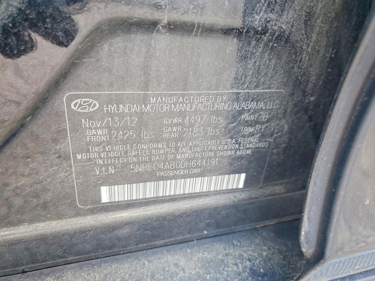 2013 Hyundai Sonata Se 2.0t Черный vin: 5NPEC4AB0DH644191
