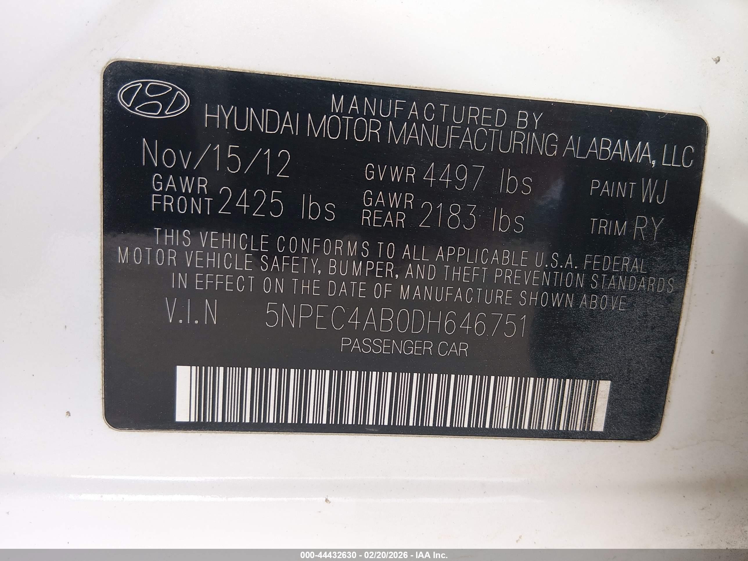 2013 Hyundai Sonata Limited 2.0t White vin: 5NPEC4AB0DH646751