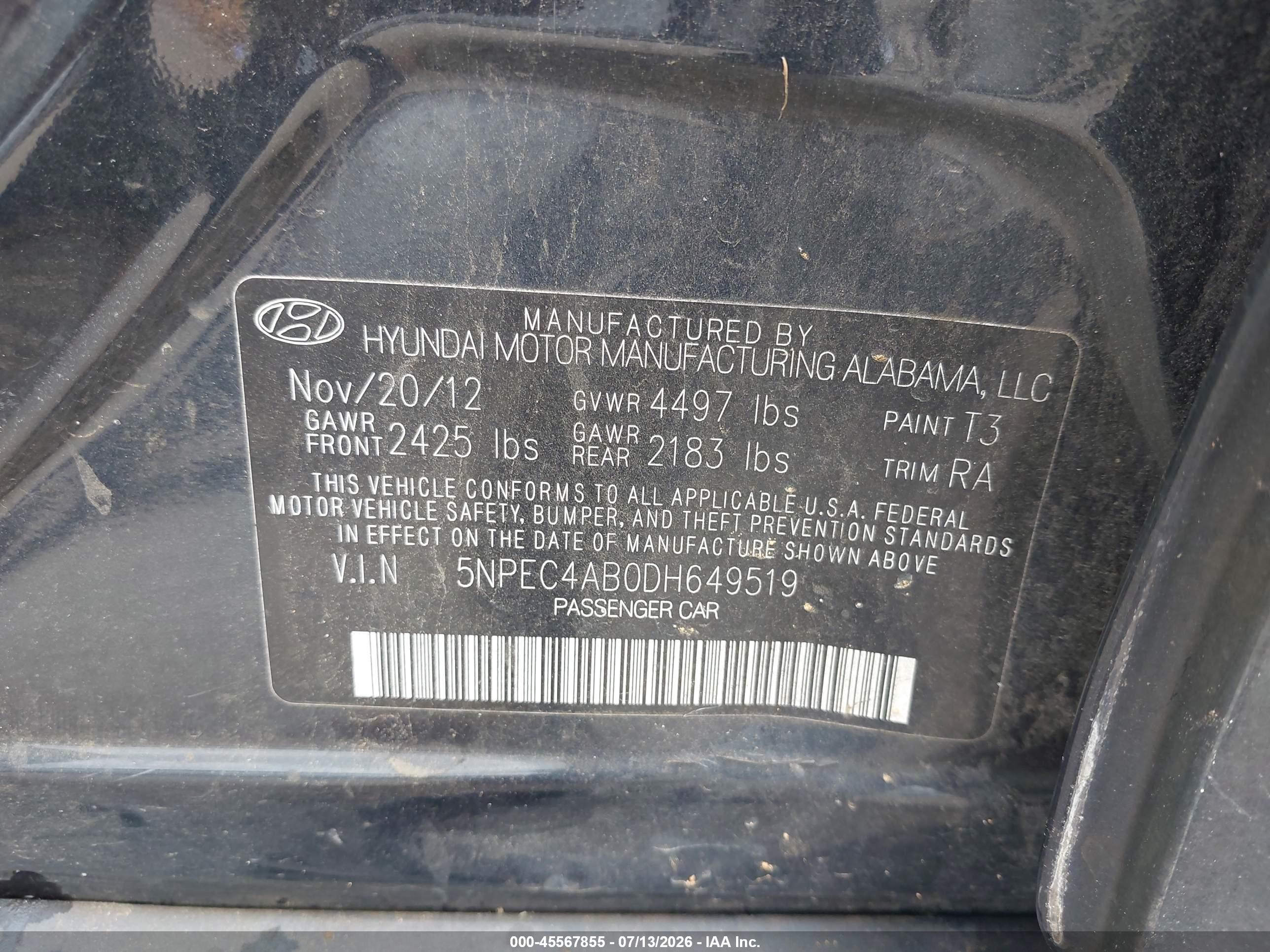 2013 Hyundai Sonata Limited 2.0t Gray vin: 5NPEC4AB0DH649519