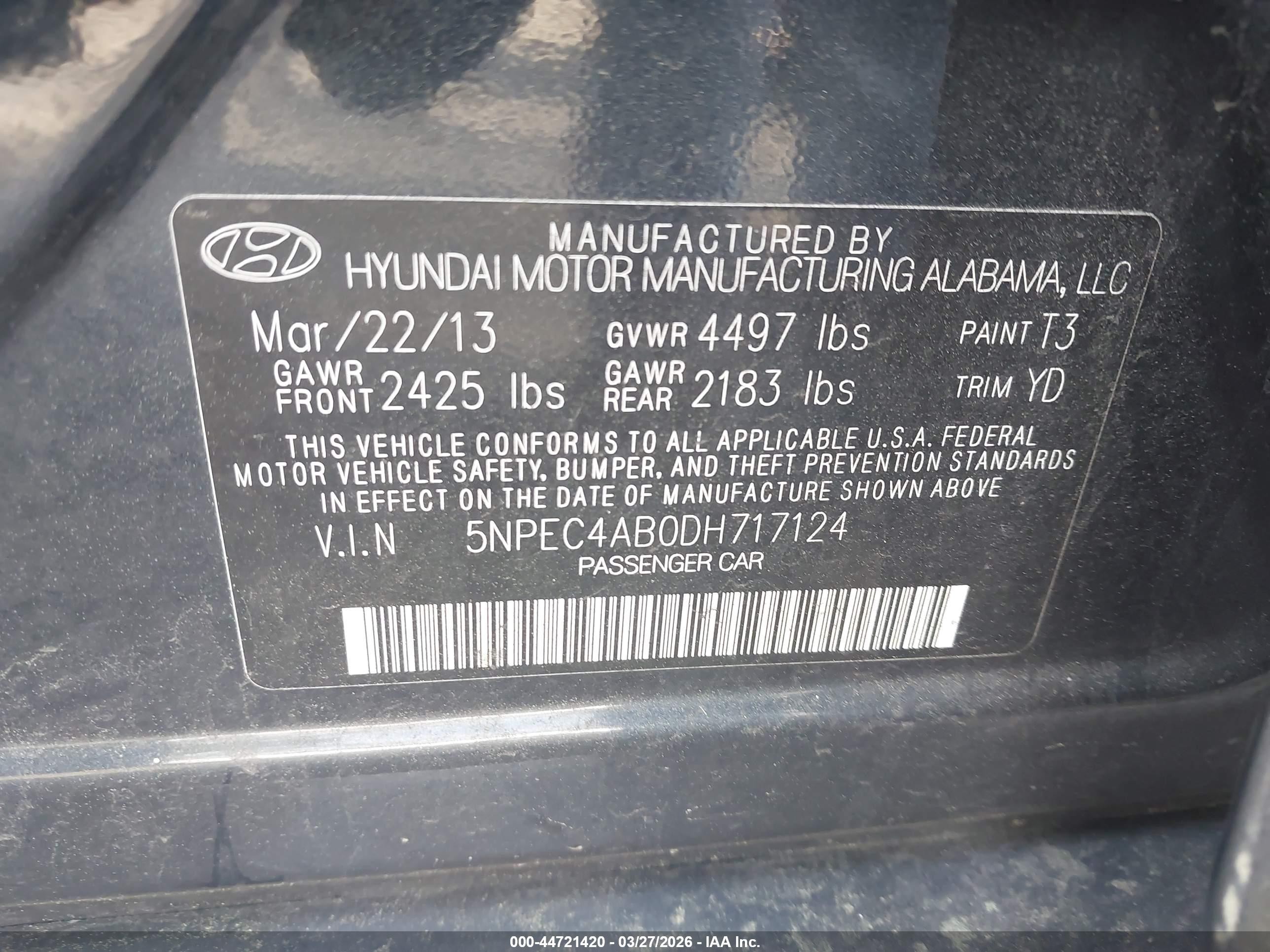 2013 Hyundai Sonata Limited 2.0t Black vin: 5NPEC4AB0DH717124