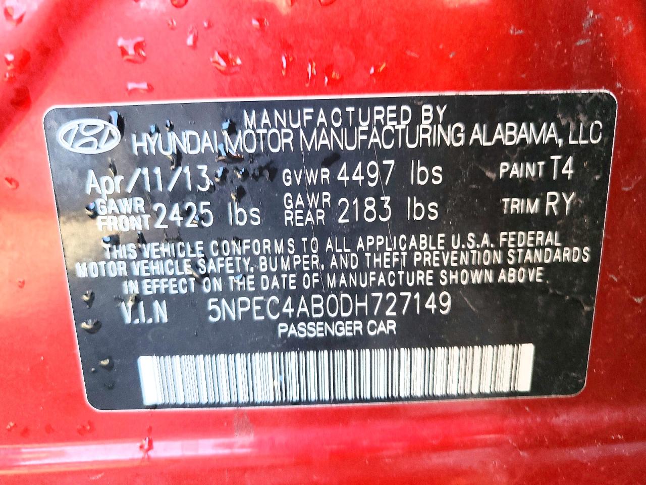 2013 Hyundai Sonata Se 2.0t Red vin: 5NPEC4AB0DH727149