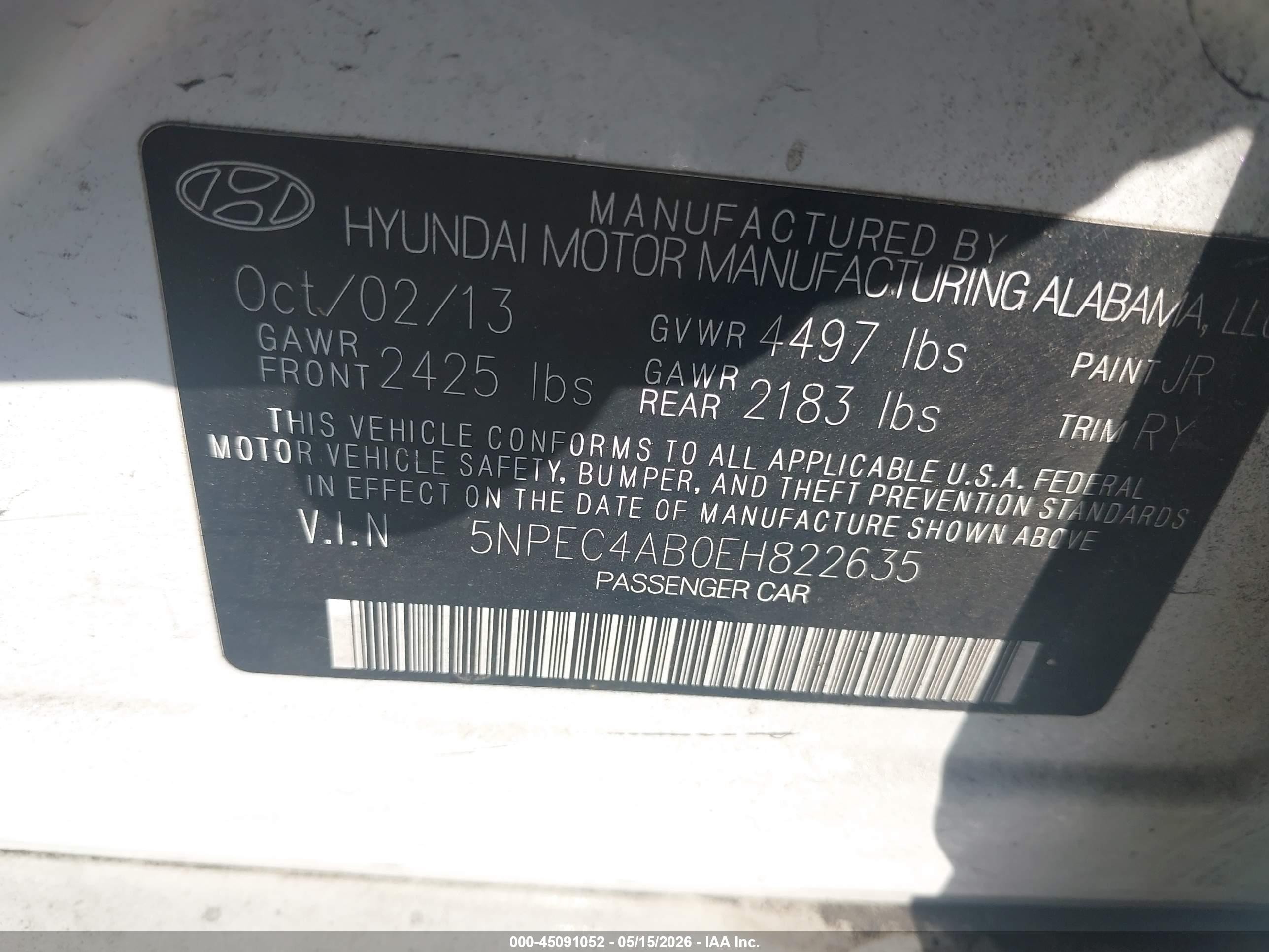 2014 Hyundai Sonata Limited 2.0t Teal vin: 5NPEC4AB0EH822635