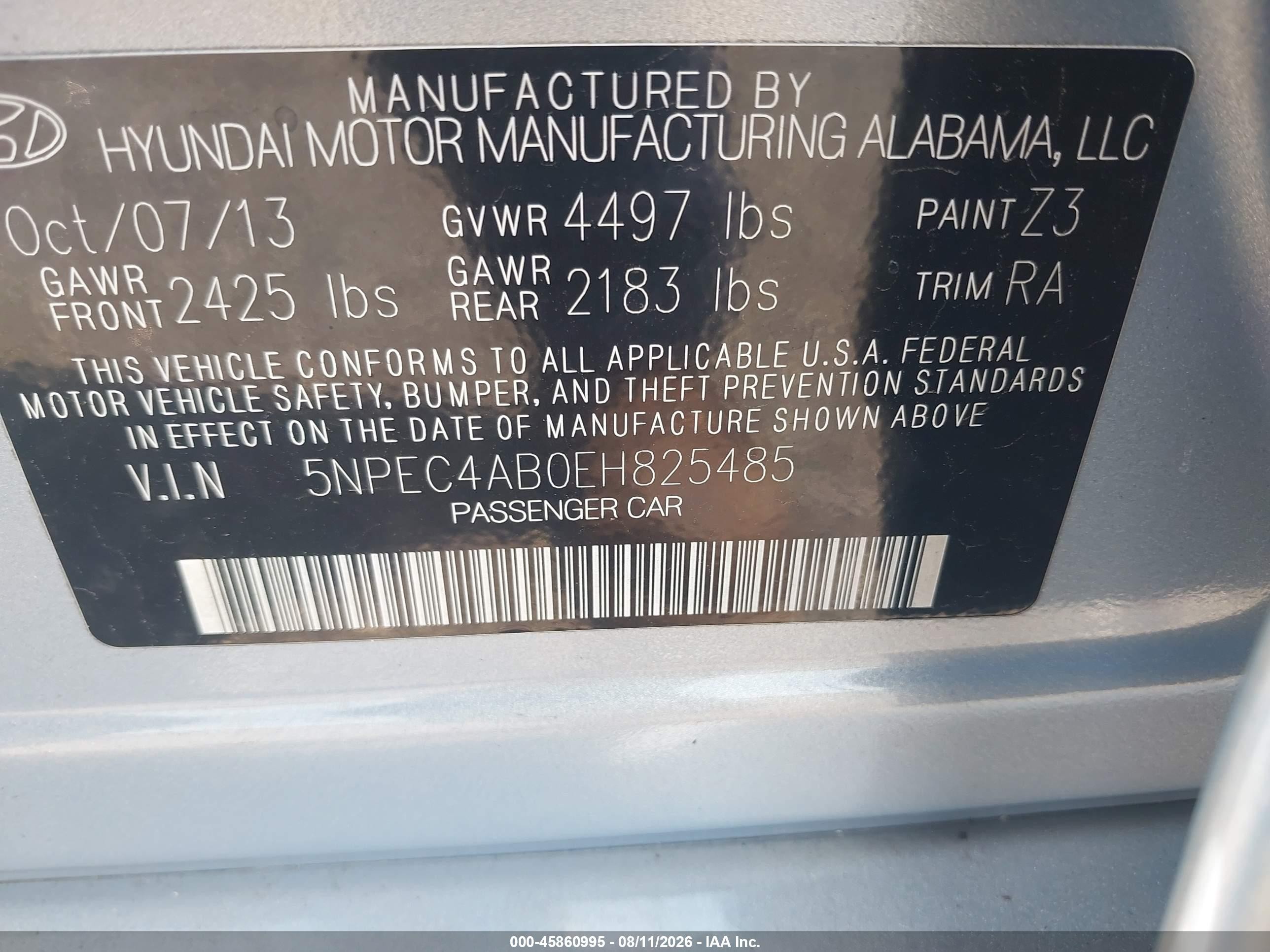 2014 Hyundai Sonata Limited 2.0t Light Blue vin: 5NPEC4AB0EH825485