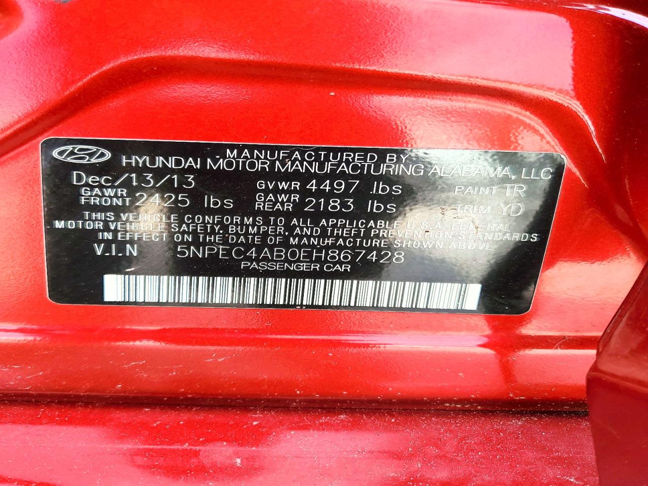 2014 Hyundai Sonata Limited 2.0t Red vin: 5NPEC4AB0EH867428