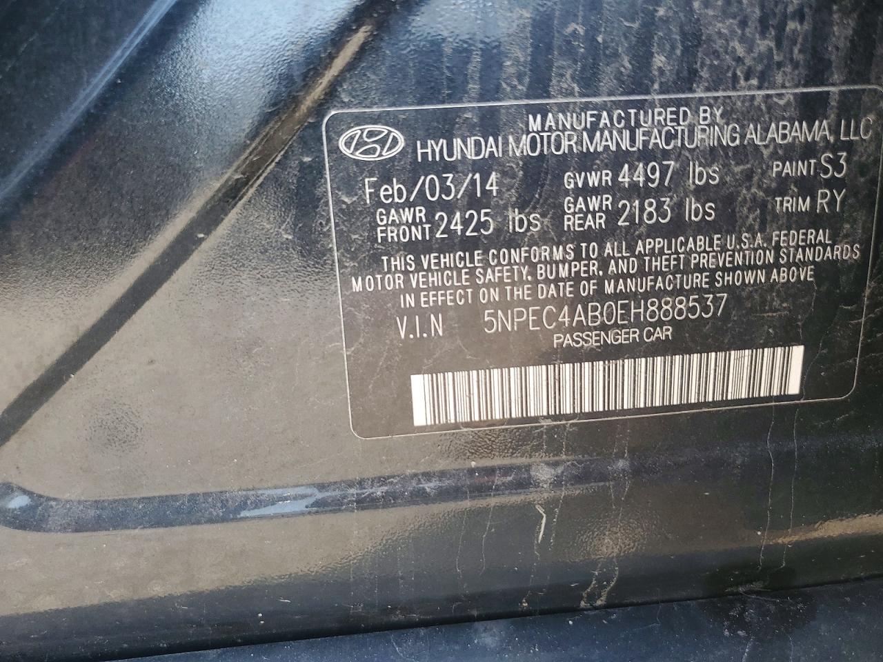 2014 Hyundai Sonata Se 2.0t Black vin: 5NPEC4AB0EH888537