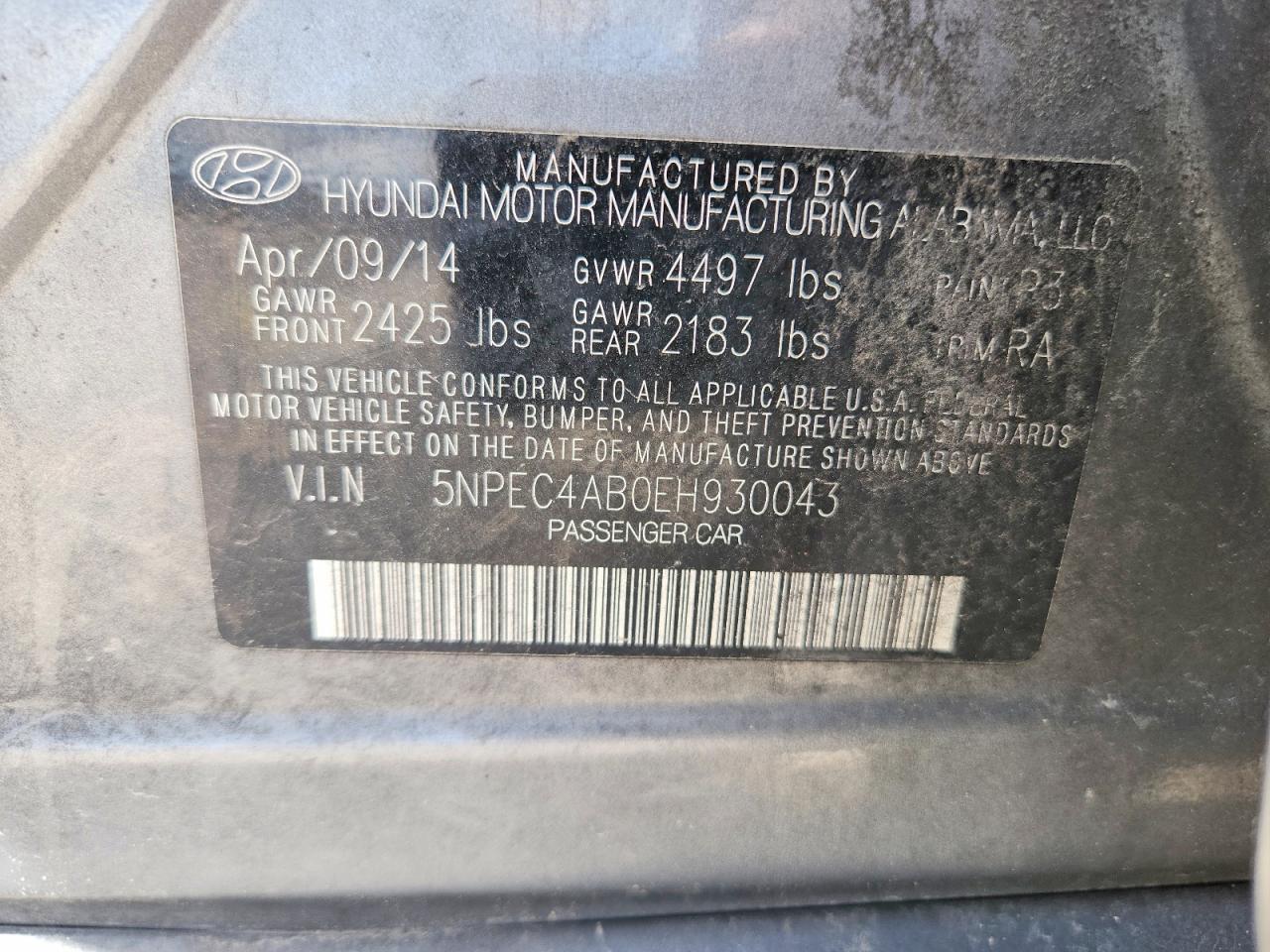 2014 Hyundai Sonata Se 2.0t Серый vin: 5NPEC4AB0EH930043