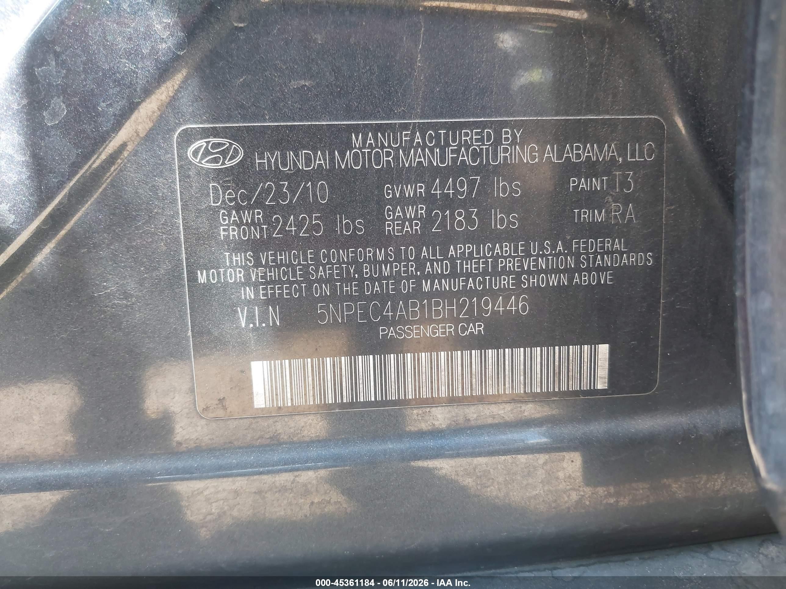 2011 Hyundai Sonata Se 2.0t Blue vin: 5NPEC4AB1BH219446