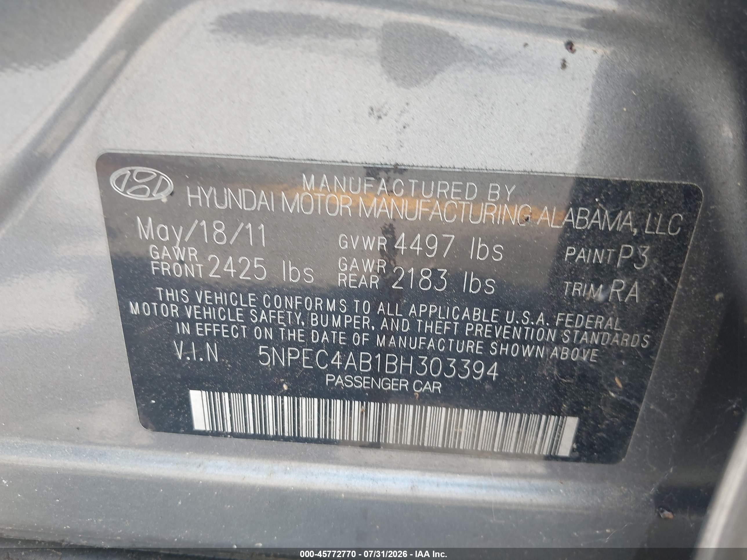 2011 Hyundai Sonata Limited 2.0t Серый vin: 5NPEC4AB1BH303394