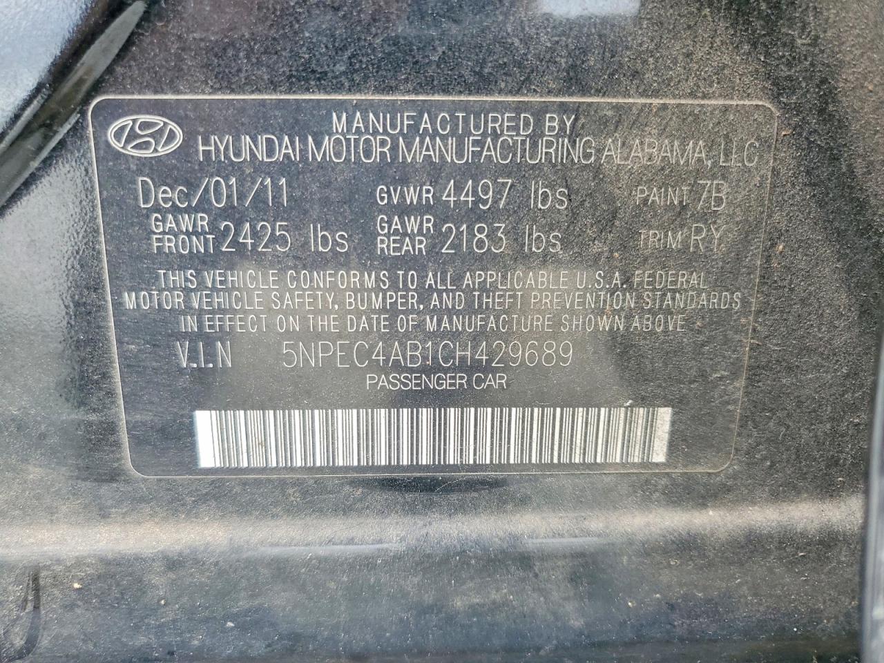 2012 Hyundai Sonata Se 2.0t Black vin: 5NPEC4AB1CH429689
