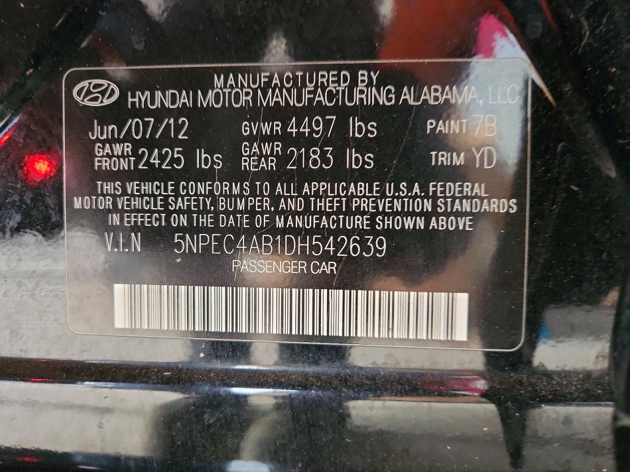 2013 Hyundai Sonata Limited 2.0t Black vin: 5NPEC4AB1DH542639
