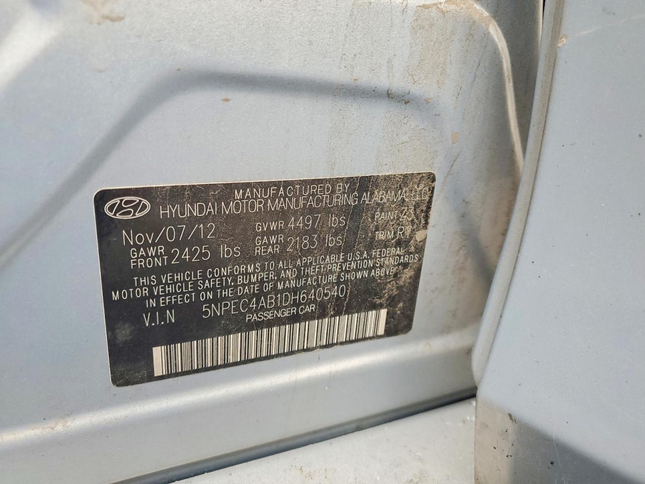 2013 Hyundai Sonata Se 2.0t Blue vin: 5NPEC4AB1DH640540