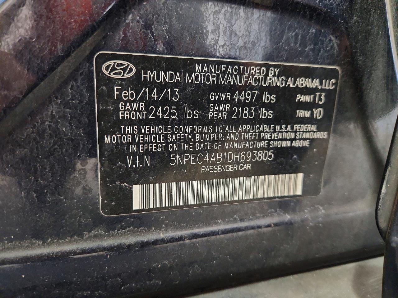 2013 Hyundai Sonata Limited 2.0t Blue vin: 5NPEC4AB1DH693805