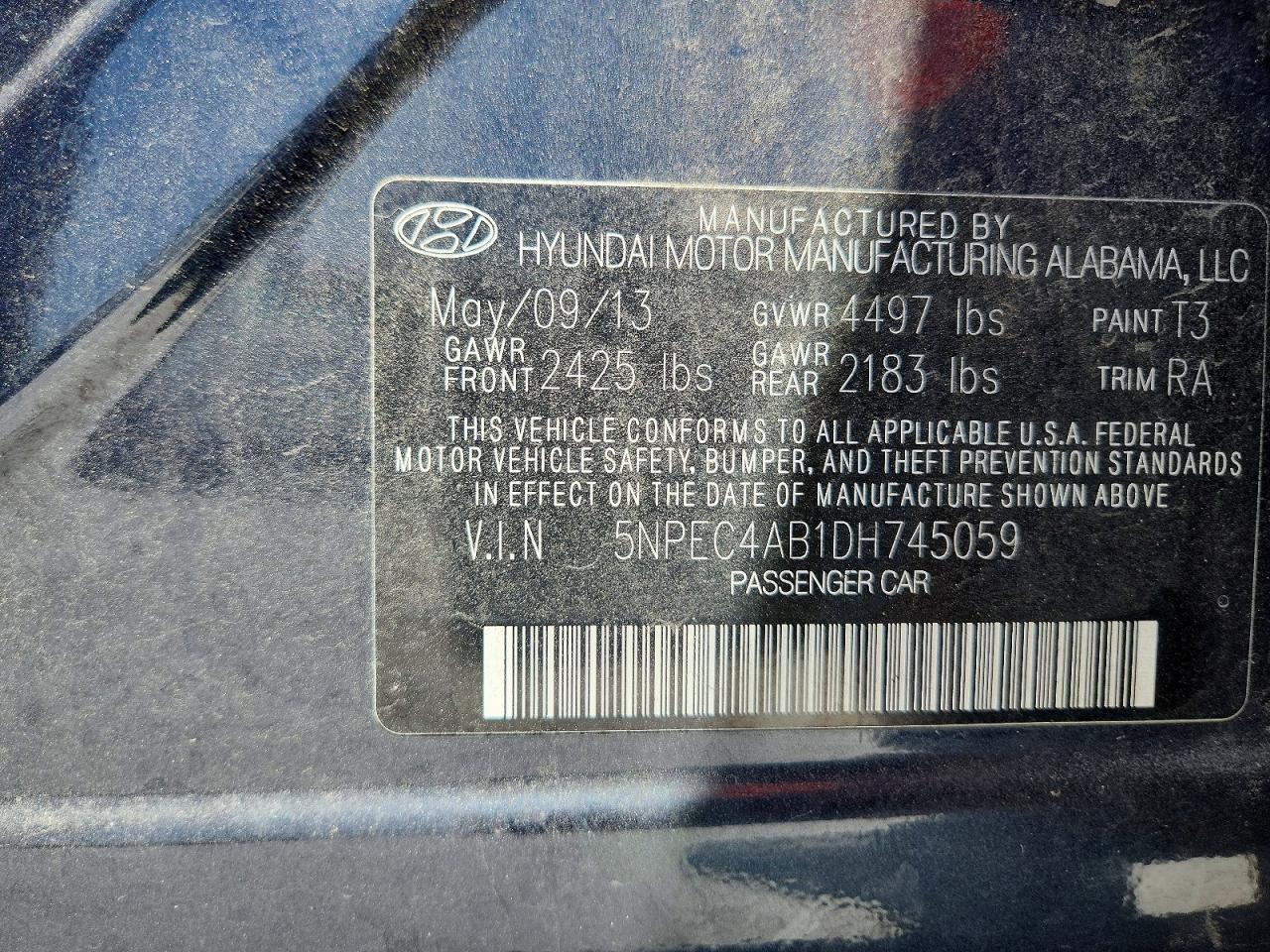 2013 Hyundai Sonata Se 2.0t Синий vin: 5NPEC4AB1DH745059
