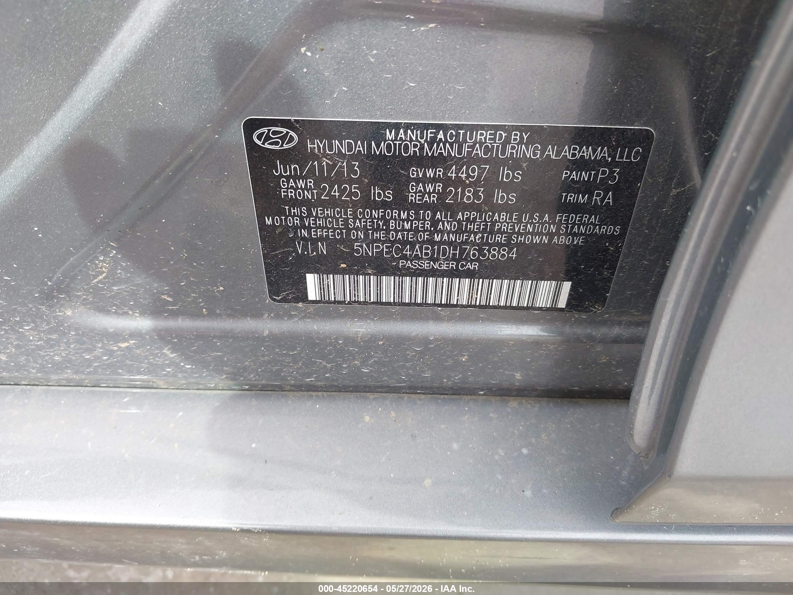 2013 Hyundai Sonata Se 2.0t Серый vin: 5NPEC4AB1DH763884