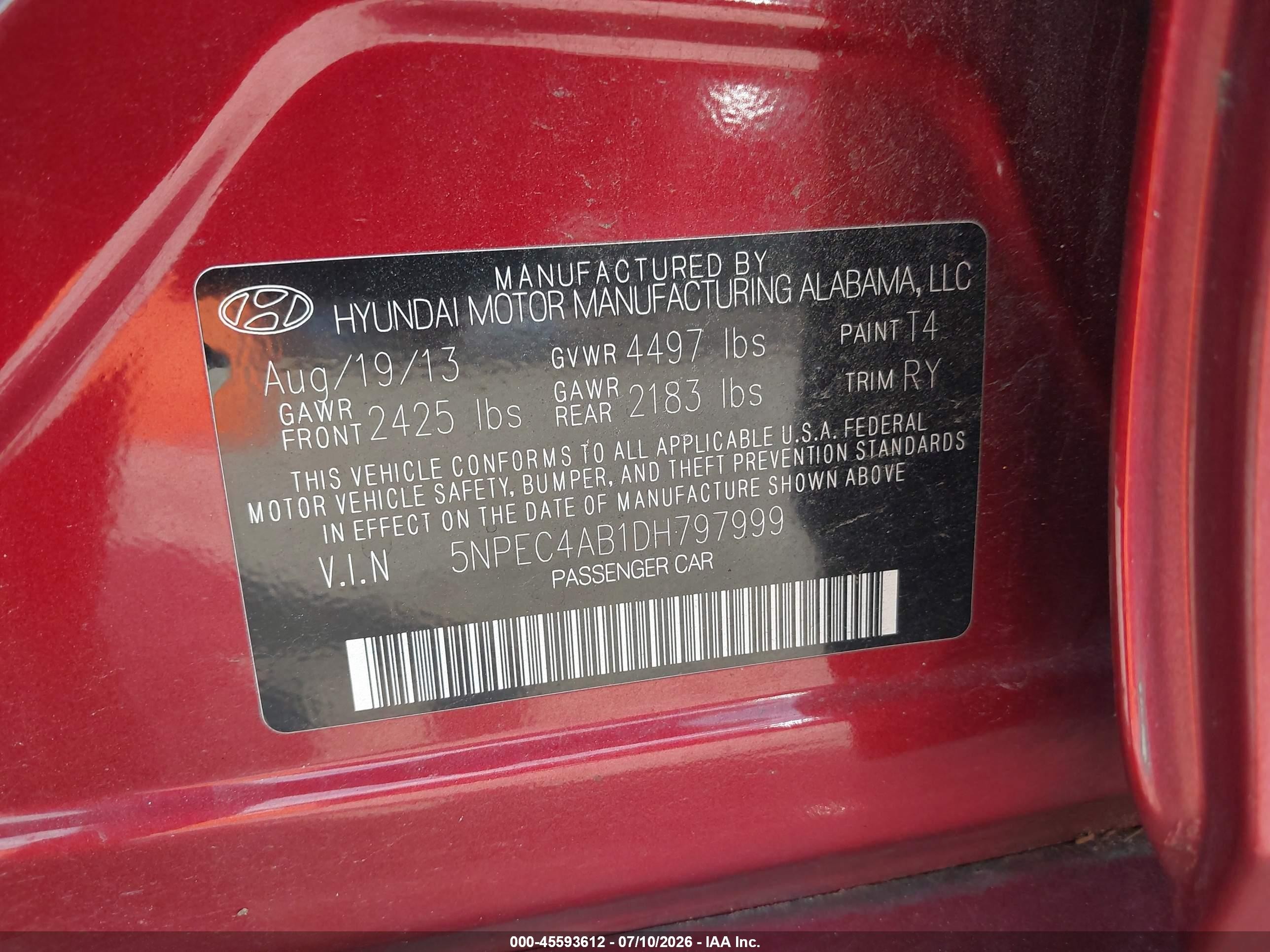 2013 Hyundai Sonata Se 2.0t Бордовый vin: 5NPEC4AB1DH797999