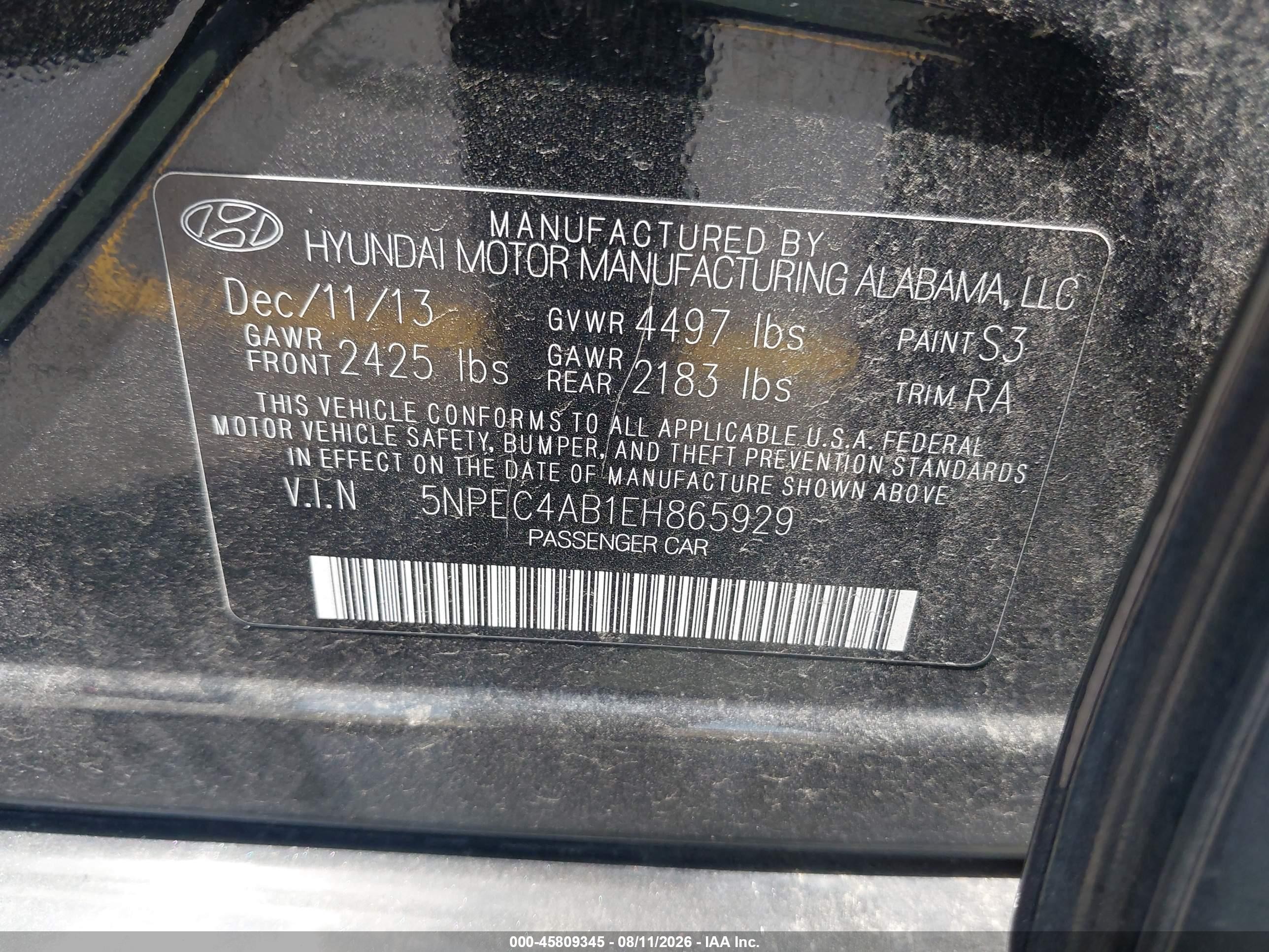 2014 Hyundai Sonata Limited 2.0t Gray vin: 5NPEC4AB1EH865929