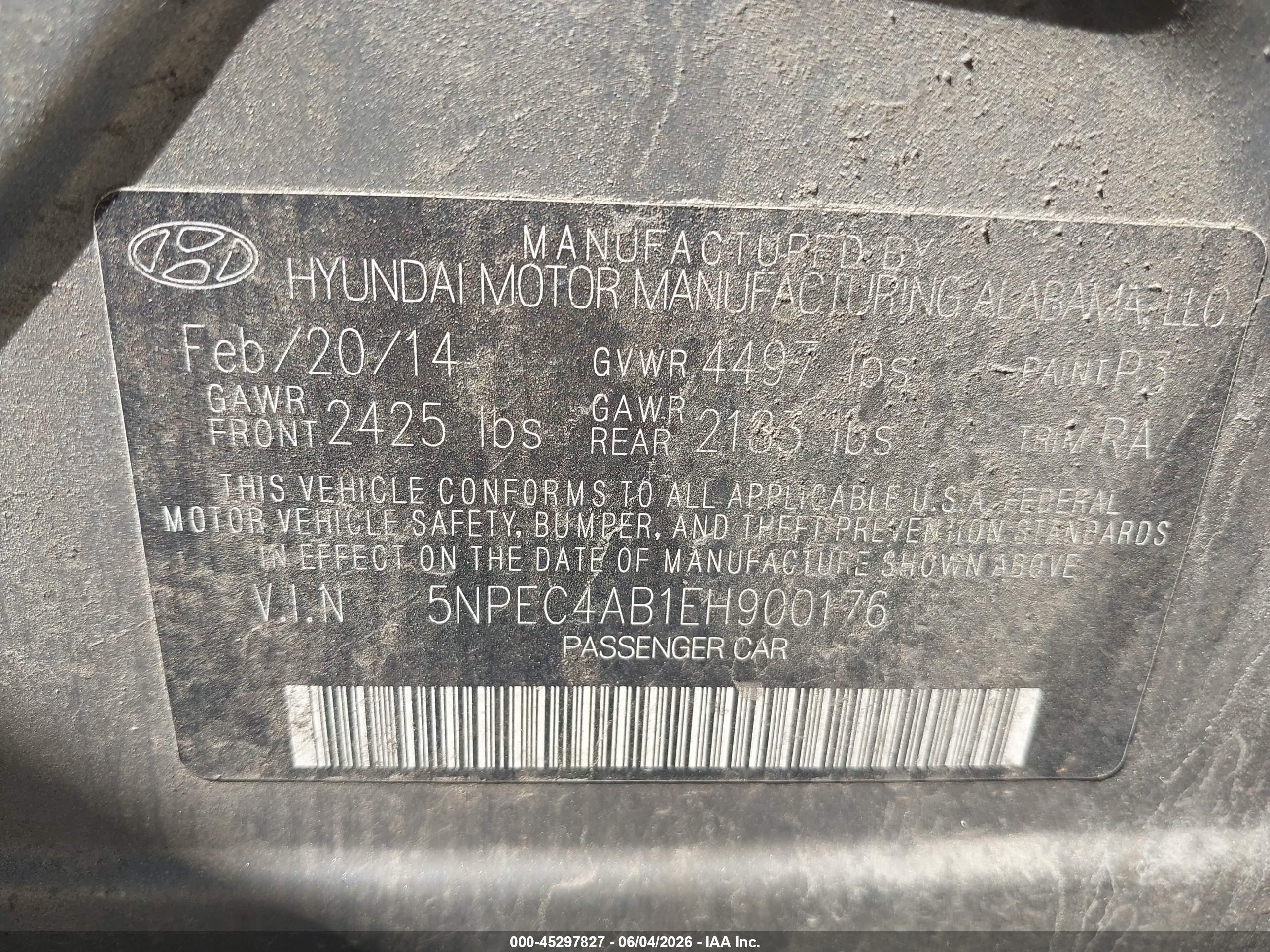 2014 Hyundai Sonata Se 2.0t Gray vin: 5NPEC4AB1EH900176