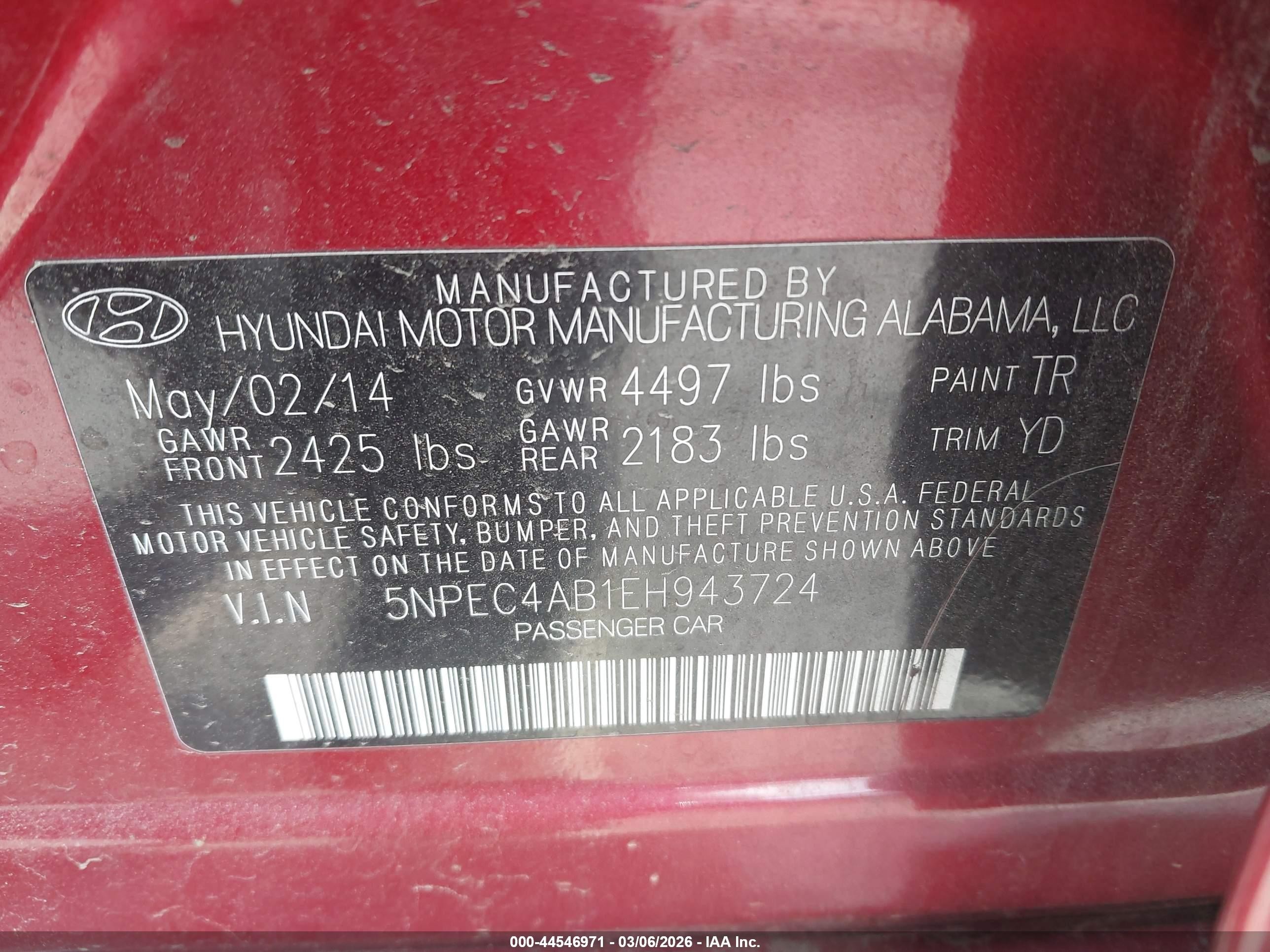 2014 Hyundai Sonata Limited 2.0t Red vin: 5NPEC4AB1EH943724