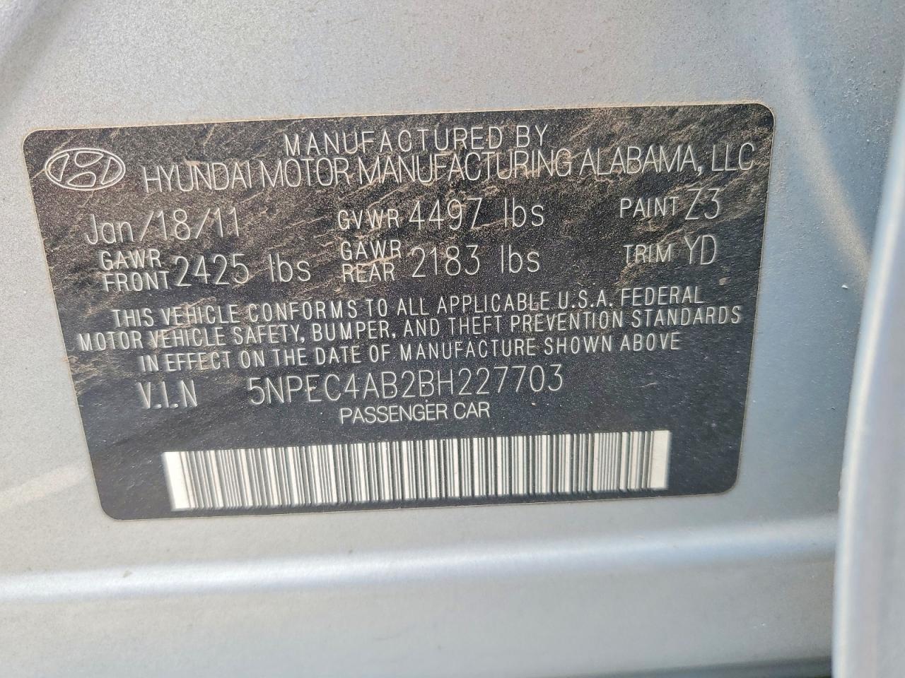 2011 Hyundai Sonata Limited 2.0t Silver vin: 5NPEC4AB2BH227703