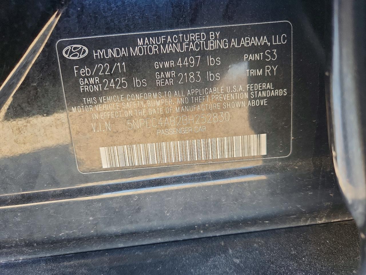 2011 Hyundai Sonata Se 2.0t Black vin: 5NPEC4AB2BH252830