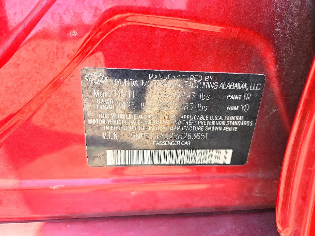 2011 Hyundai Sonata Limited 2.0t Red vin: 5NPEC4AB2BH263651