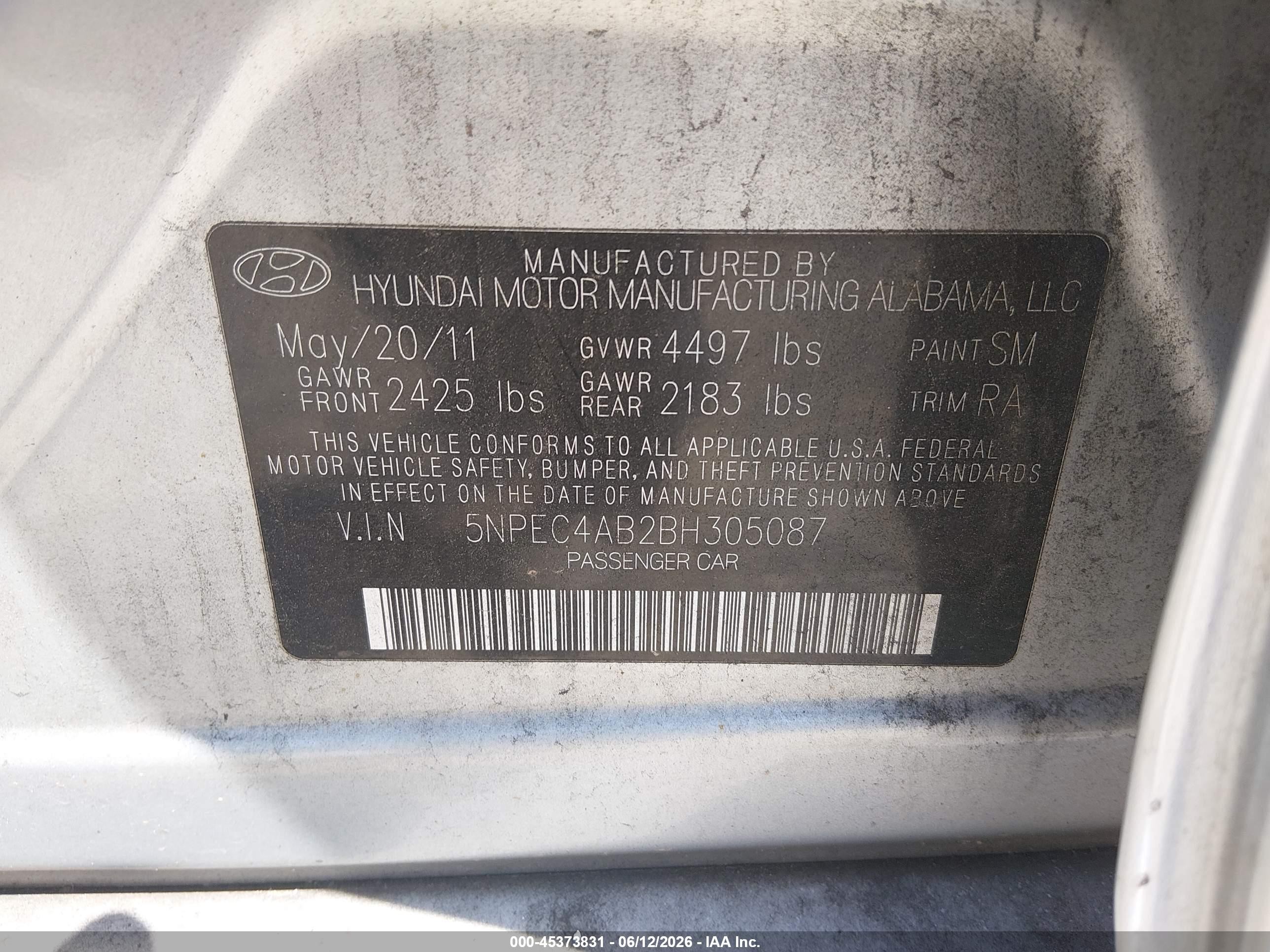 2011 Hyundai Sonata Limited 2.0t Silver vin: 5NPEC4AB2BH305087