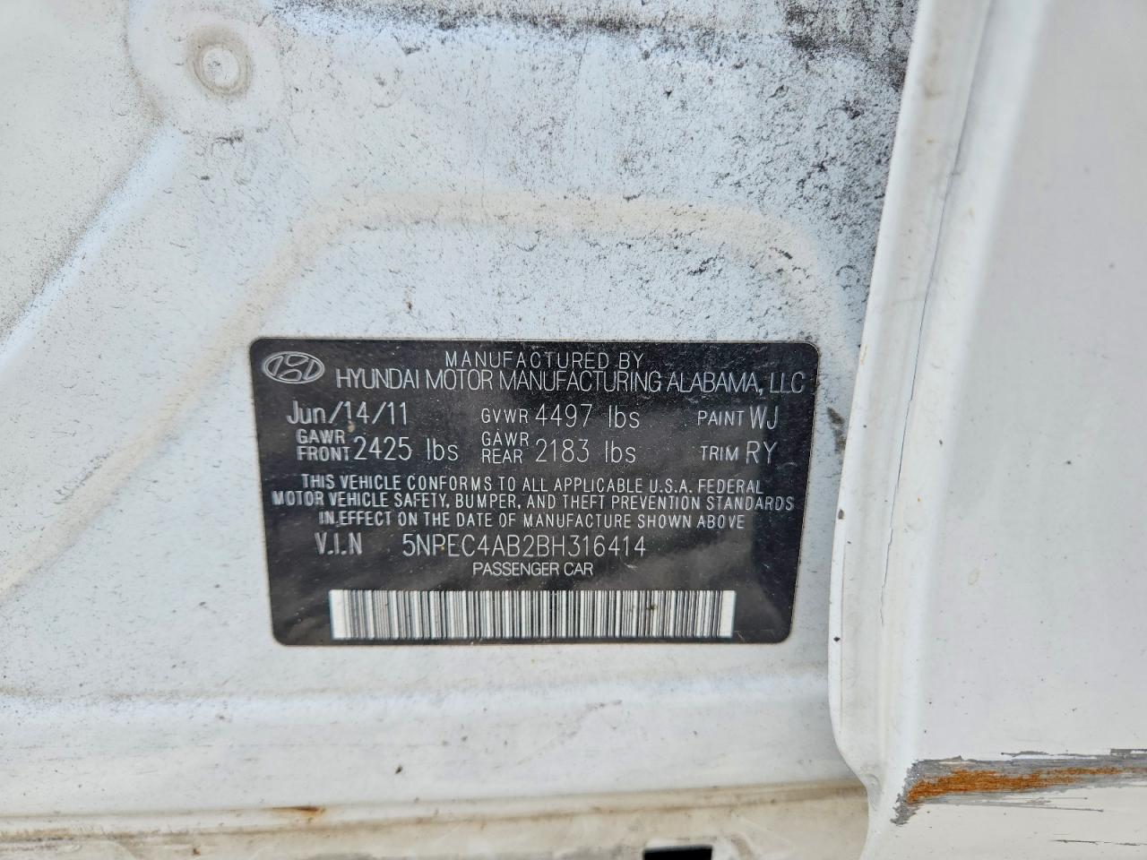 2011 Hyundai Sonata Se 2.0t White vin: 5NPEC4AB2BH316414