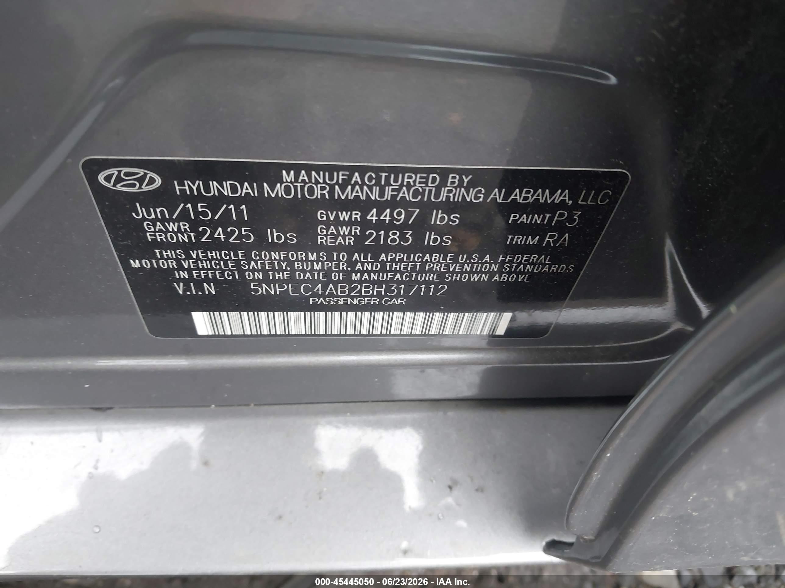 2011 Hyundai Sonata Se 2.0t Серый vin: 5NPEC4AB2BH317112