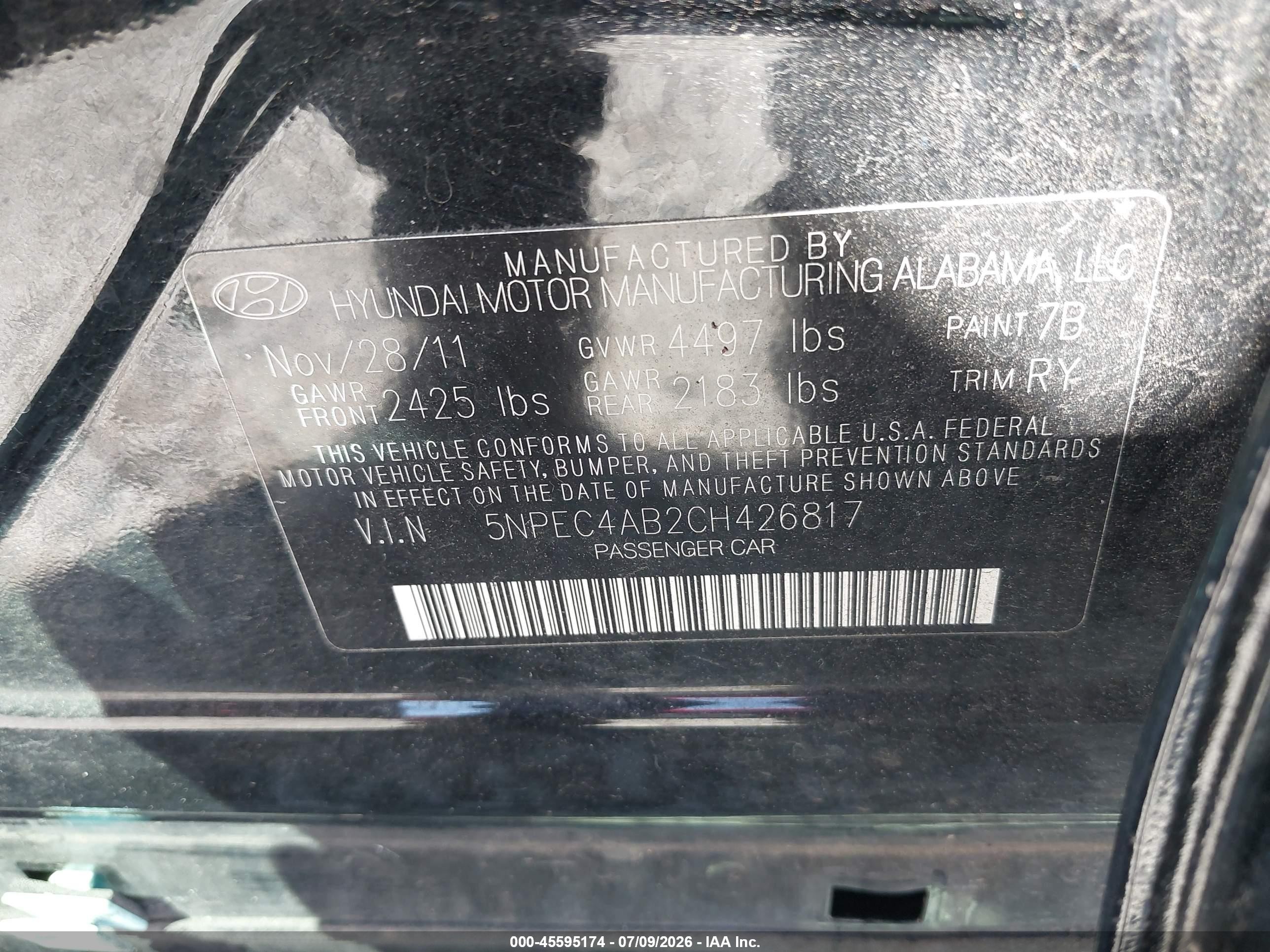 2012 Hyundai Sonata Se 2.0t Black vin: 5NPEC4AB2CH426817