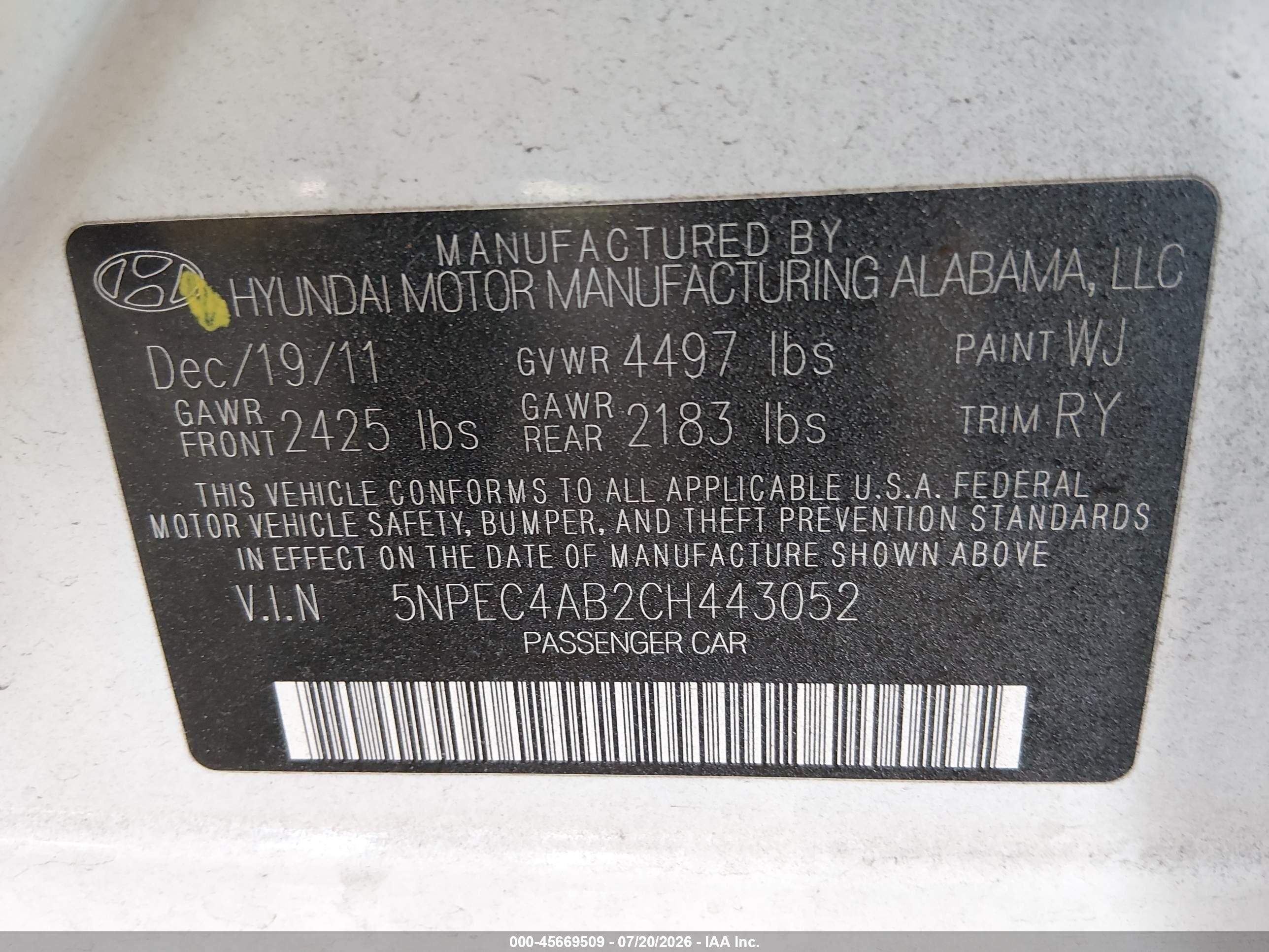 2012 Hyundai Sonata Limited 2.0t White vin: 5NPEC4AB2CH443052