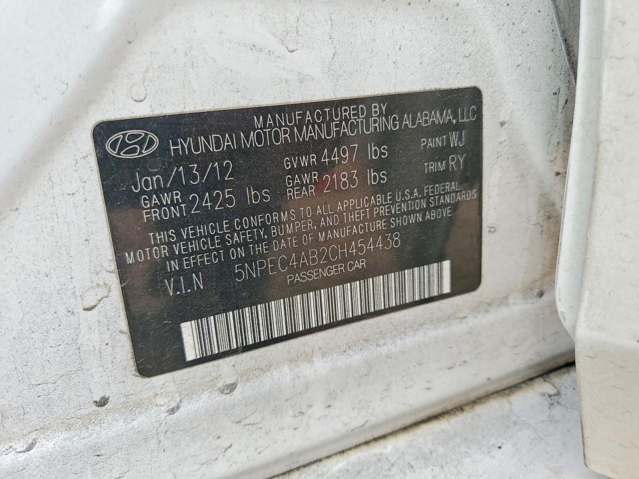 2012 Hyundai Sonata Limited 2.0t White vin: 5NPEC4AB2CH454438