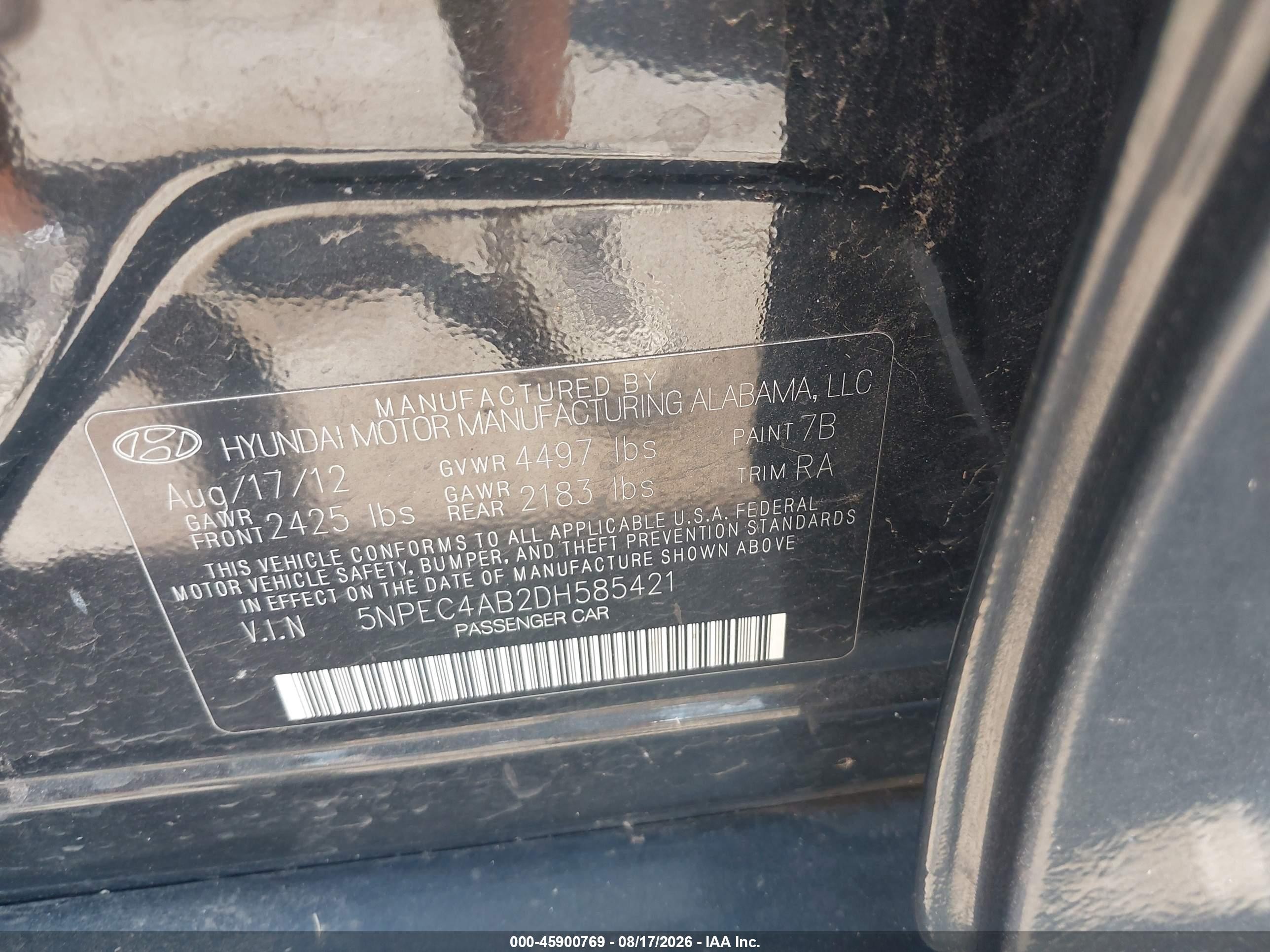 2013 Hyundai Sonata Limited 2.0t Черный vin: 5NPEC4AB2DH585421