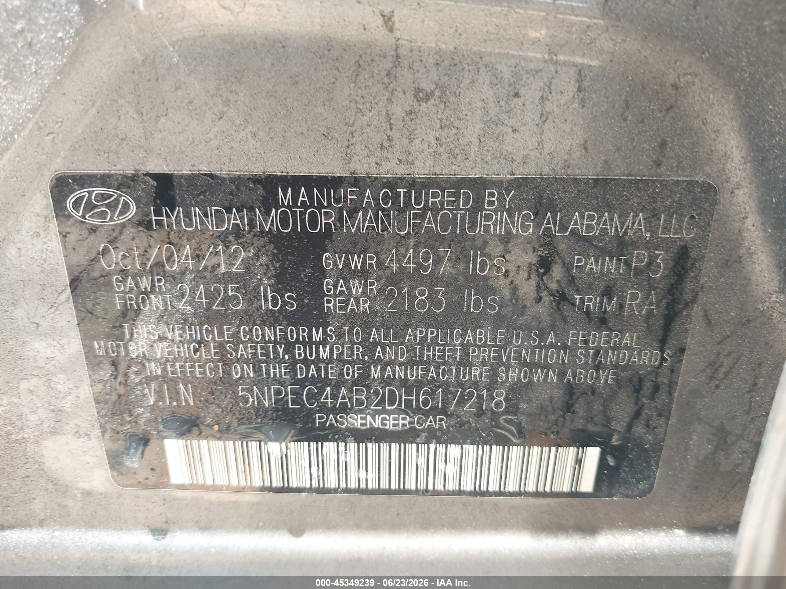 2013 Hyundai Sonata Limited 2.0t Gray vin: 5NPEC4AB2DH617218